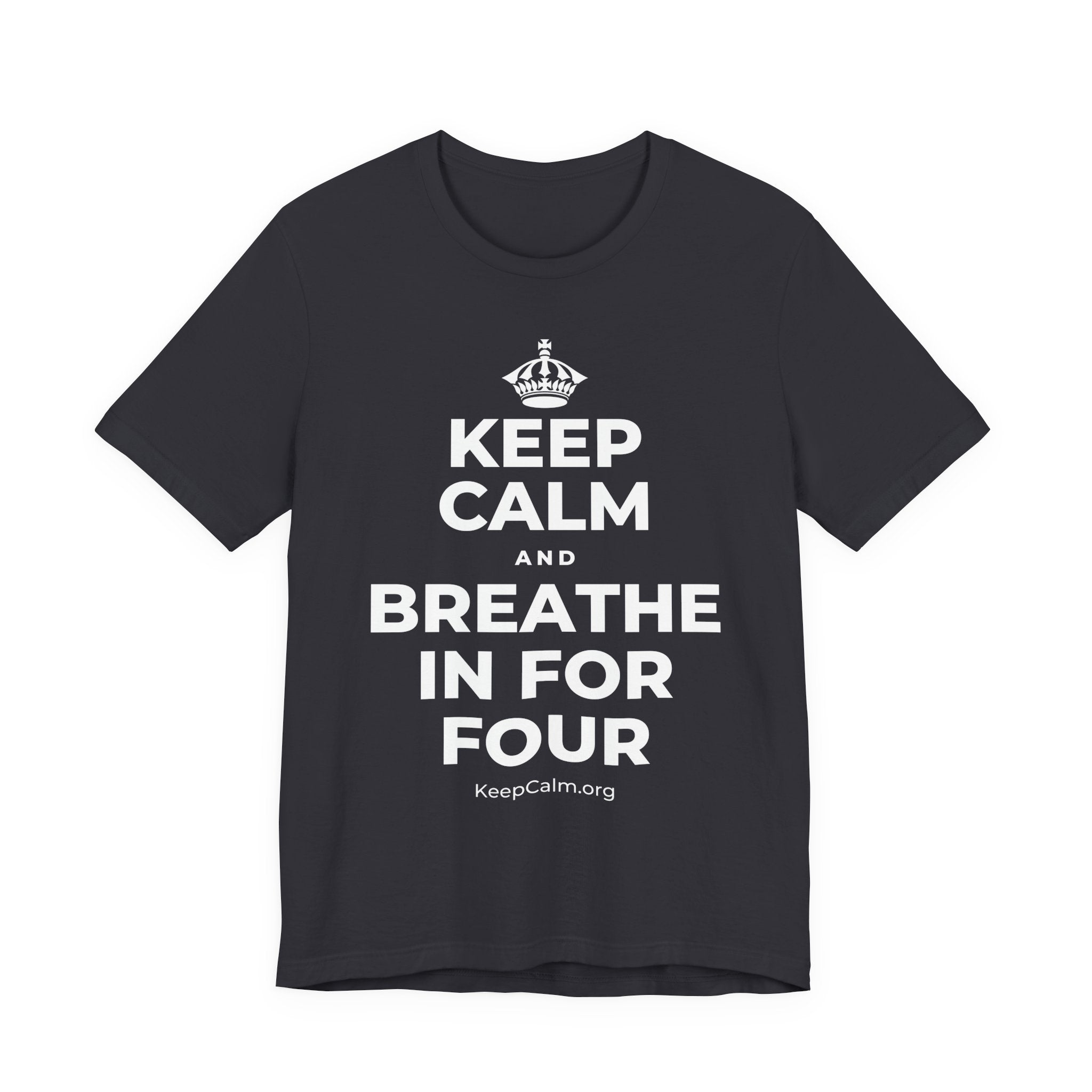 KEEP CALM AND BREATHE IN FOR FOUR T-Shirt (Baby Blue–Silver)