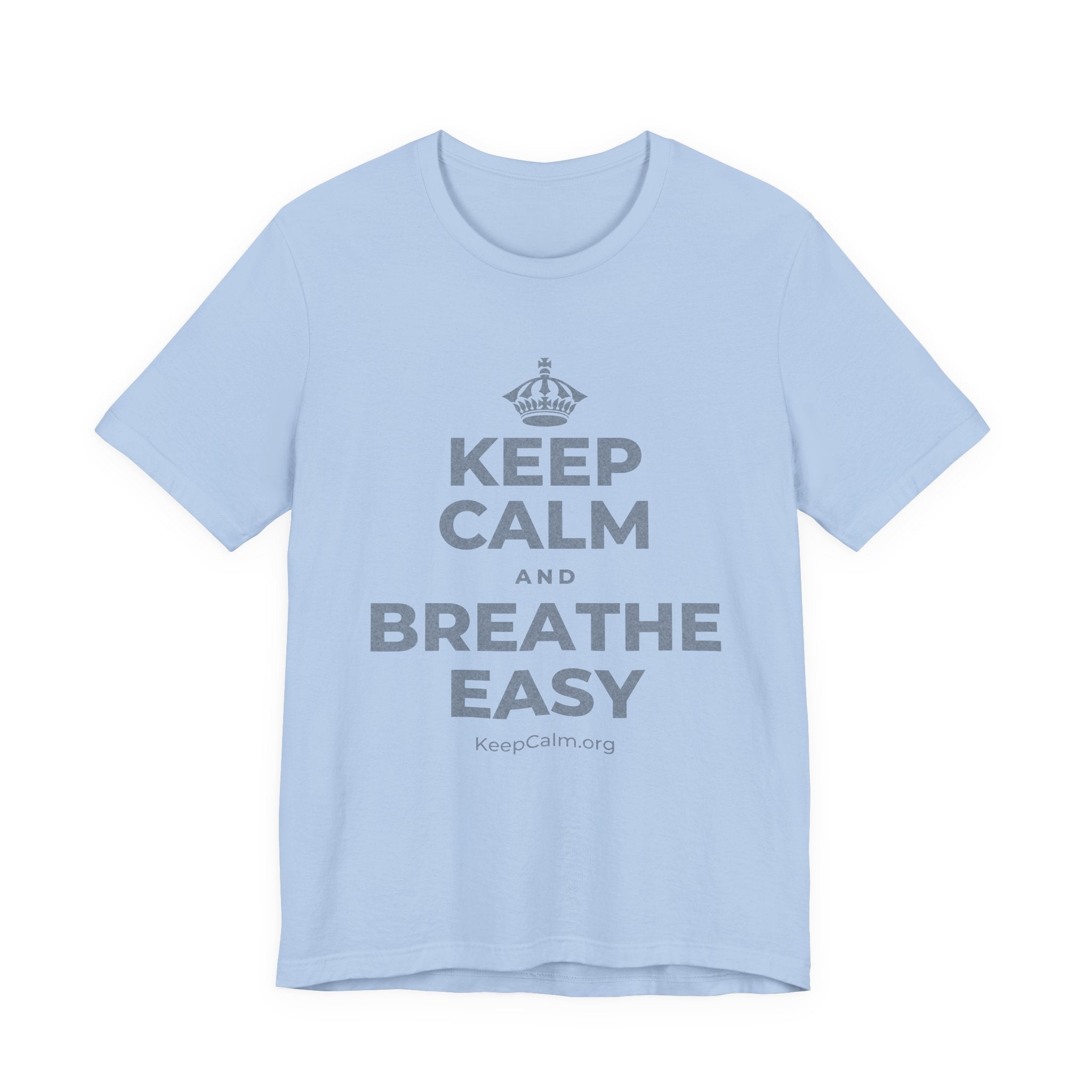 KEEP CALM AND BREATHE EASY T-Shirt (Baby Blue–Orange)