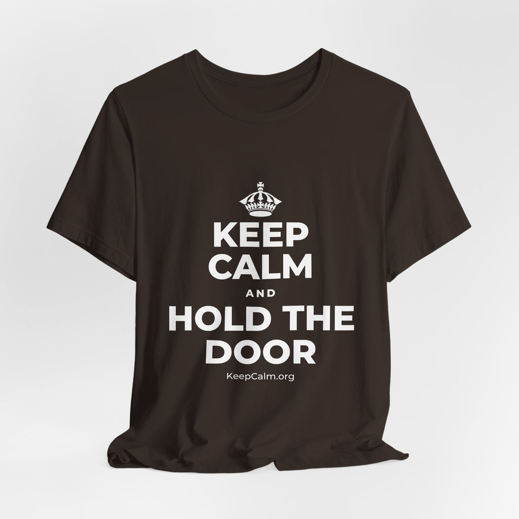 KEEP CALM AND HOLD THE DOOR T-Shirt (Soft Cream–Heather Mauve)