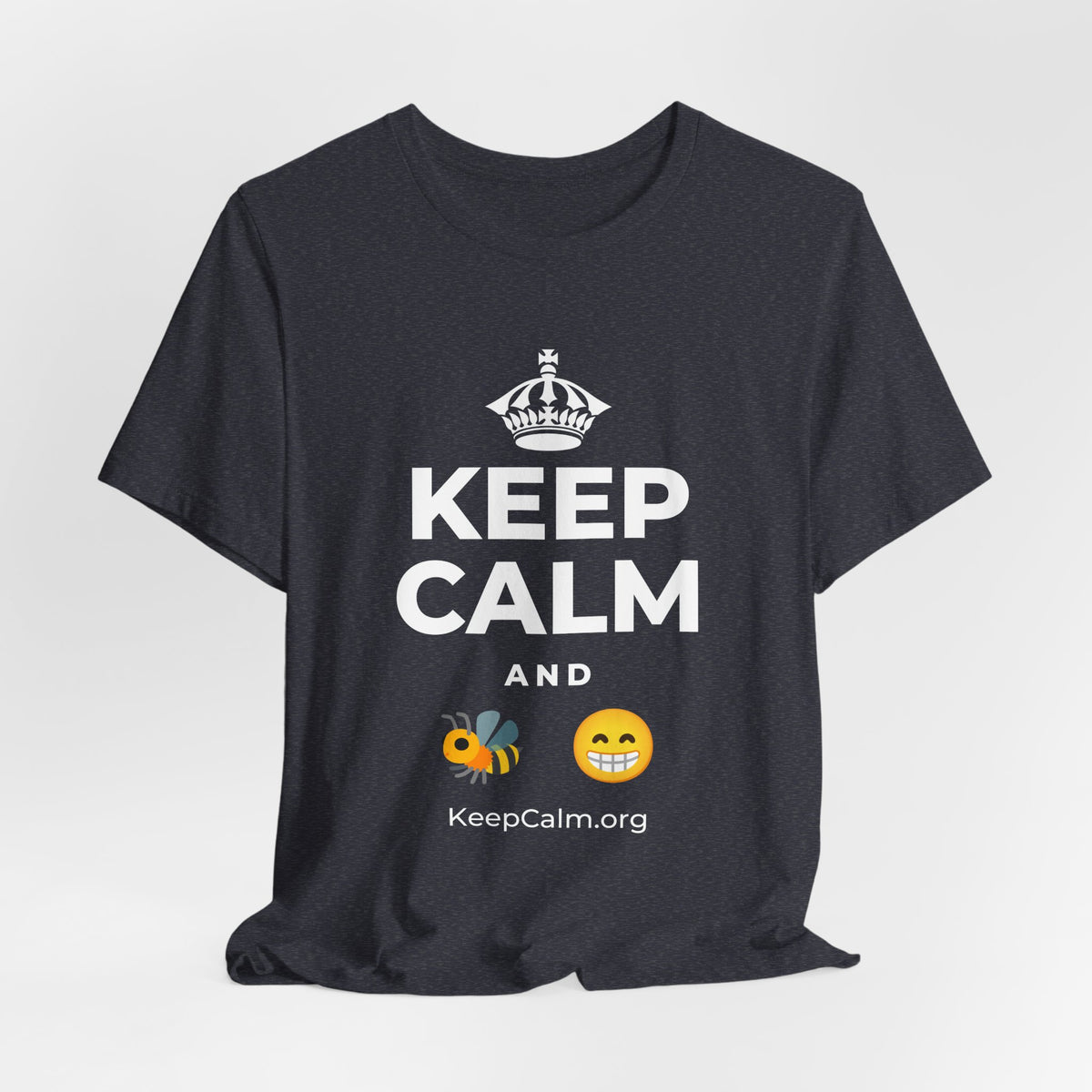KEEP CALM AND BEE HAPPY T-Shirt (White–Asphalt)