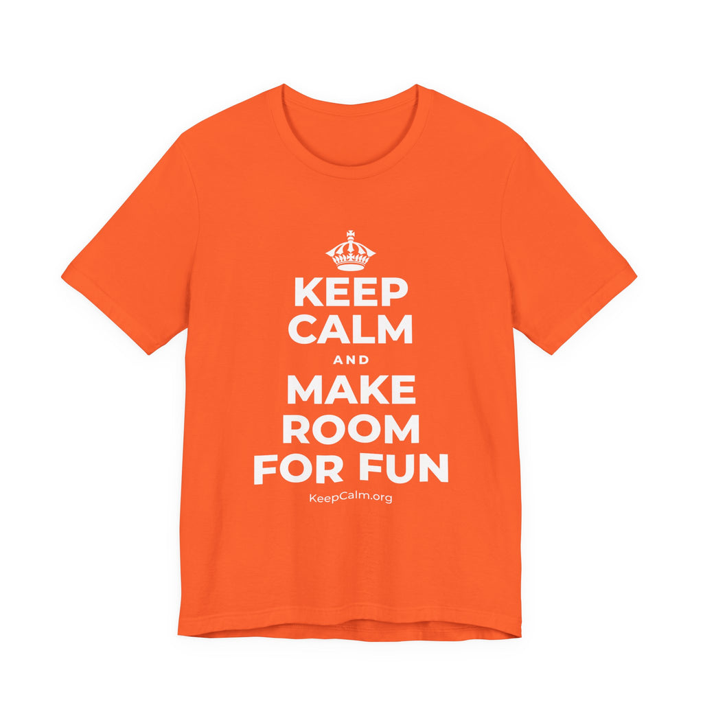 KEEP CALM AND MAKE ROOM FOR FUN T-Shirt (Baby Blue–Silver)