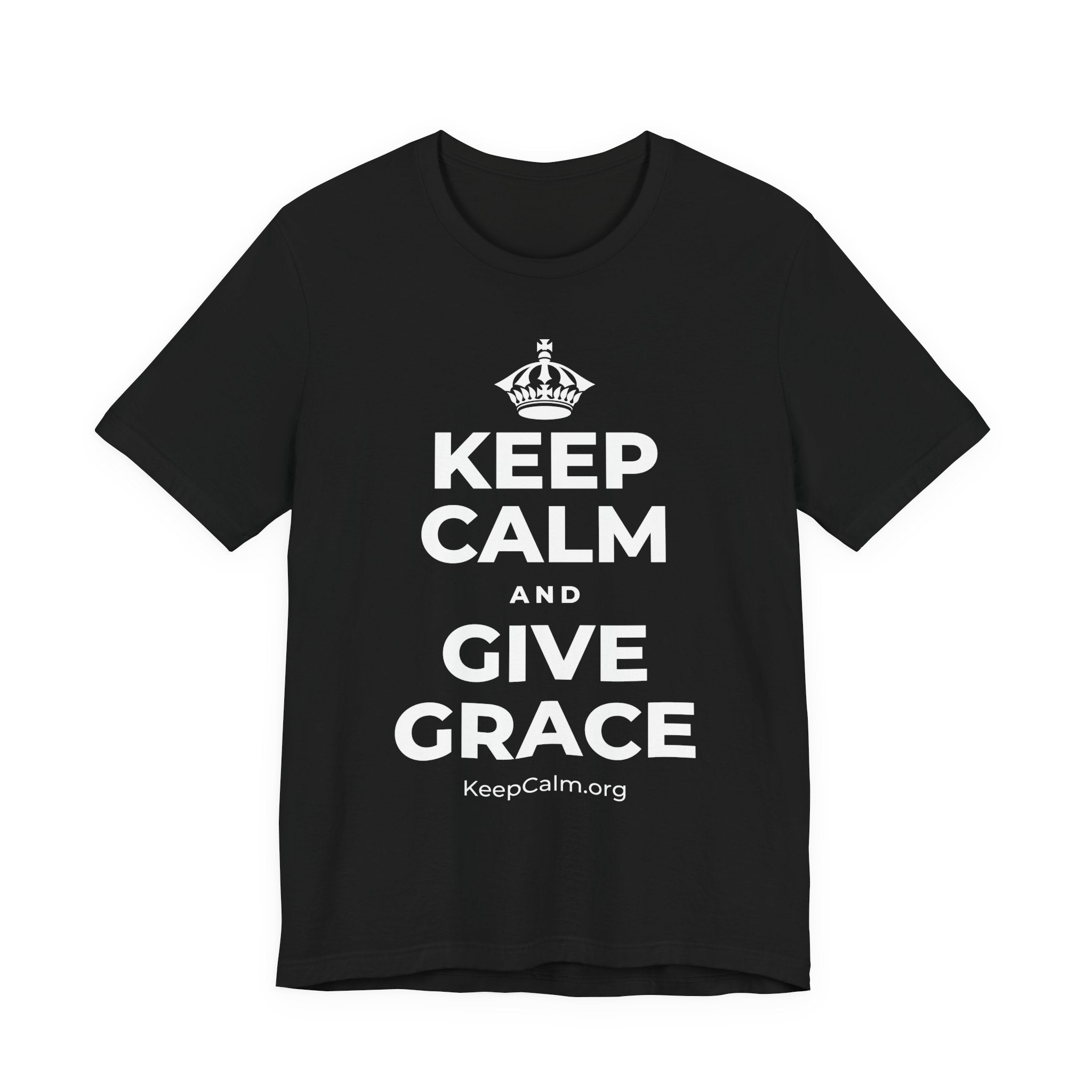KEEP CALM AND GIVE GRACE T-Shirt (White–Asphalt)