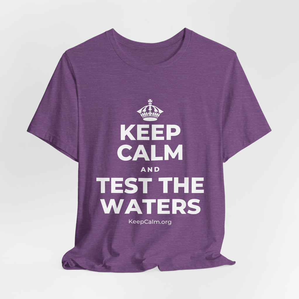 KEEP CALM AND TEST THE WATERS T-Shirt (Baby Blue–Silver)