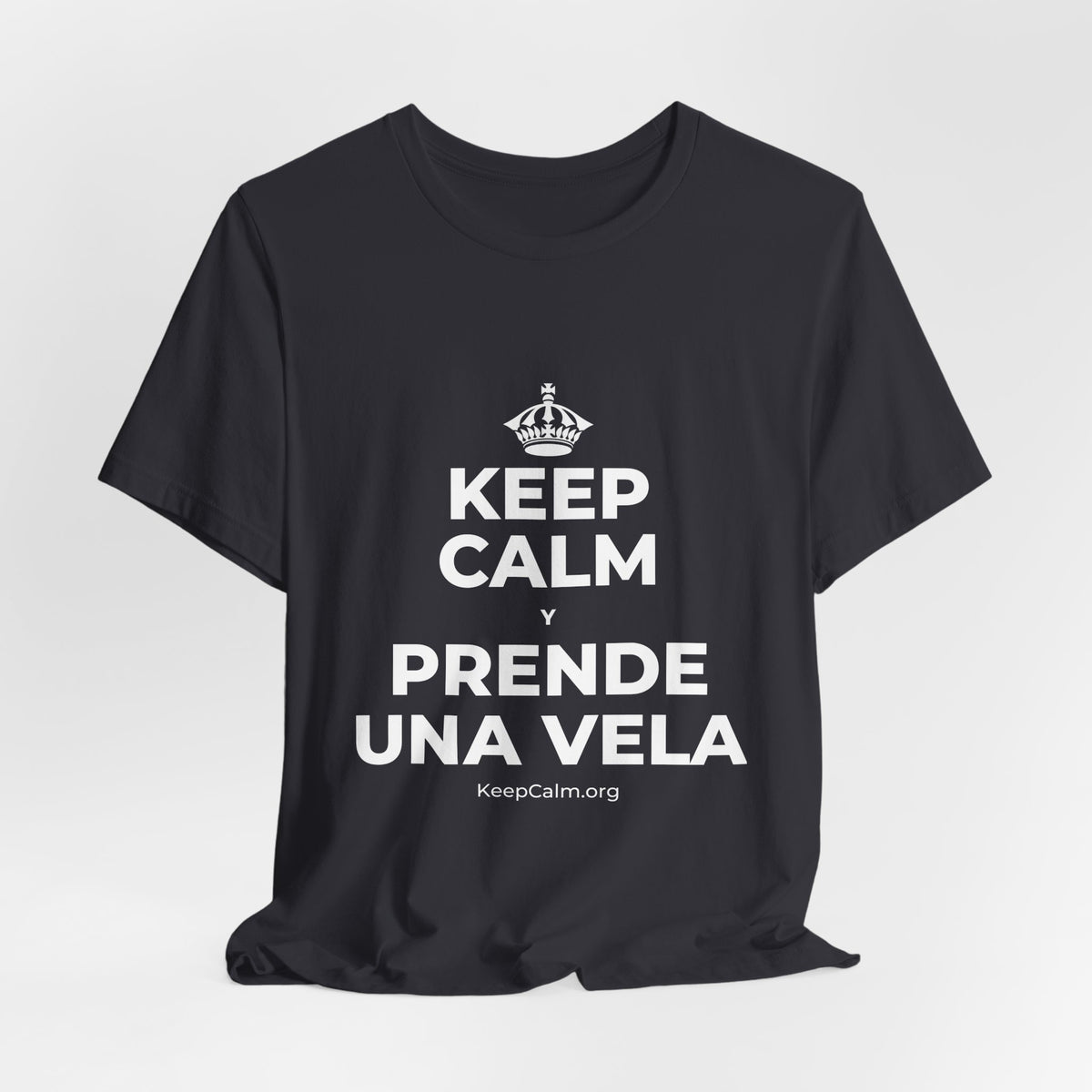 KEEP CALM Y PRENDE UNA VELA T-Shirt (Baby Blue–Silver)