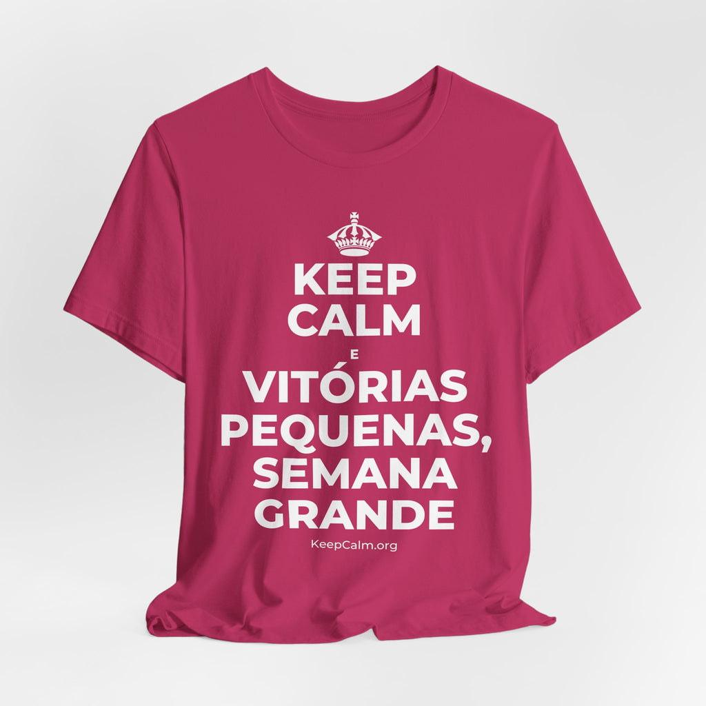 KEEP CALM E VITÓRIAS PEQUENAS, SEMANA GRANDE T-Shirt (Baby Blue–Silver)