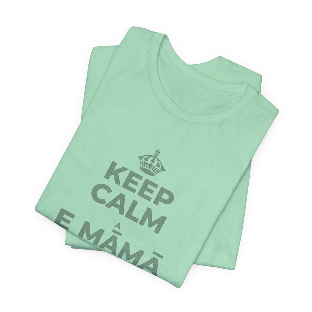 KEEP CALM A E MĀMĀ MA NĀ PAHUHOPU T-Shirt (Baby Blue–Silver)