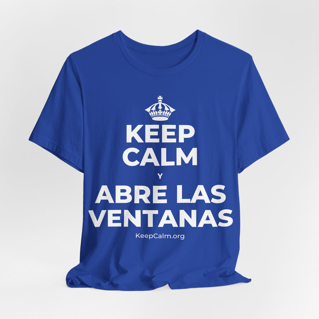 KEEP CALM Y ABRE LAS VENTANAS T-Shirt (Soft Cream–Heather Mauve)