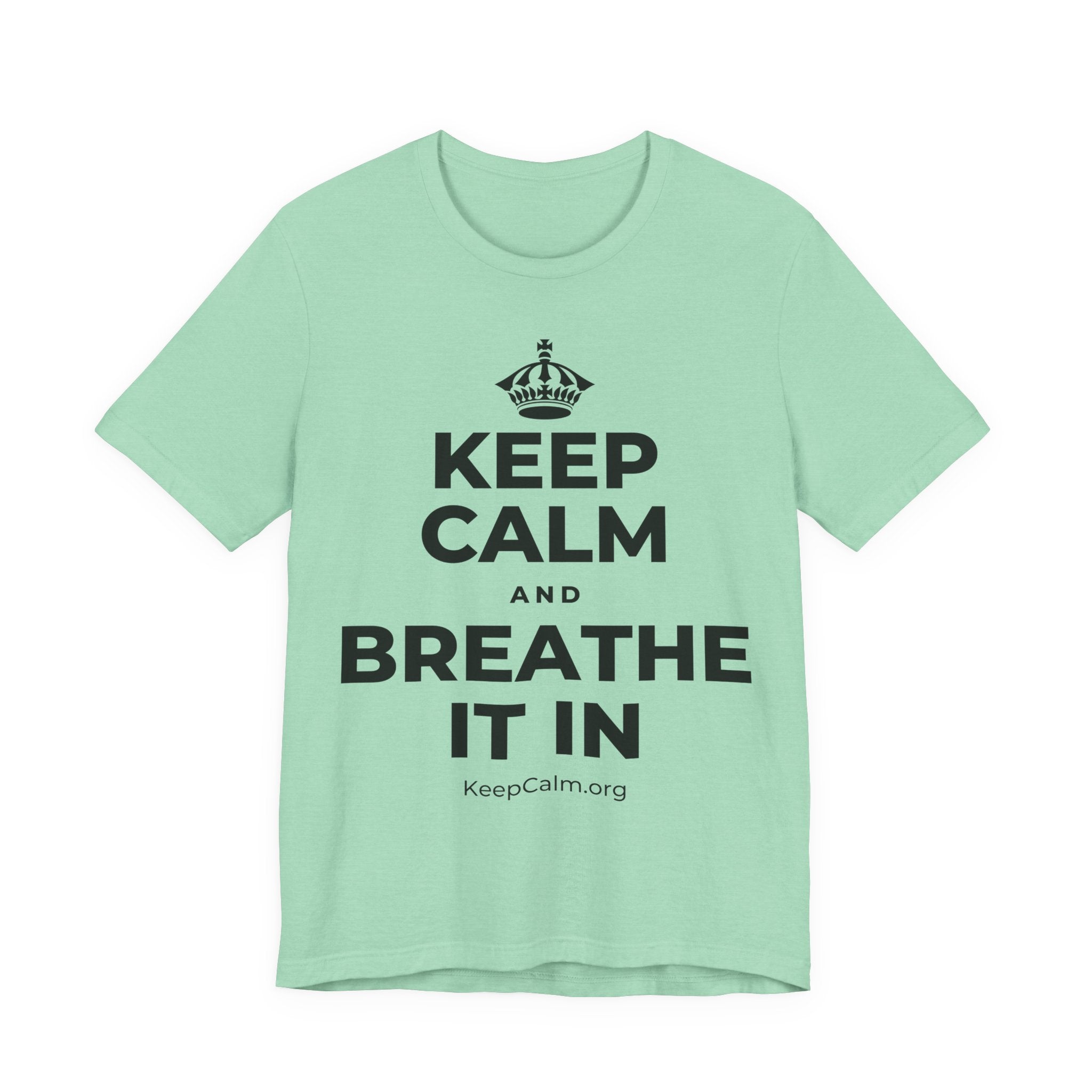 KEEP CALM AND BREATHE IT IN T-Shirt (Baby Blue–Silver)