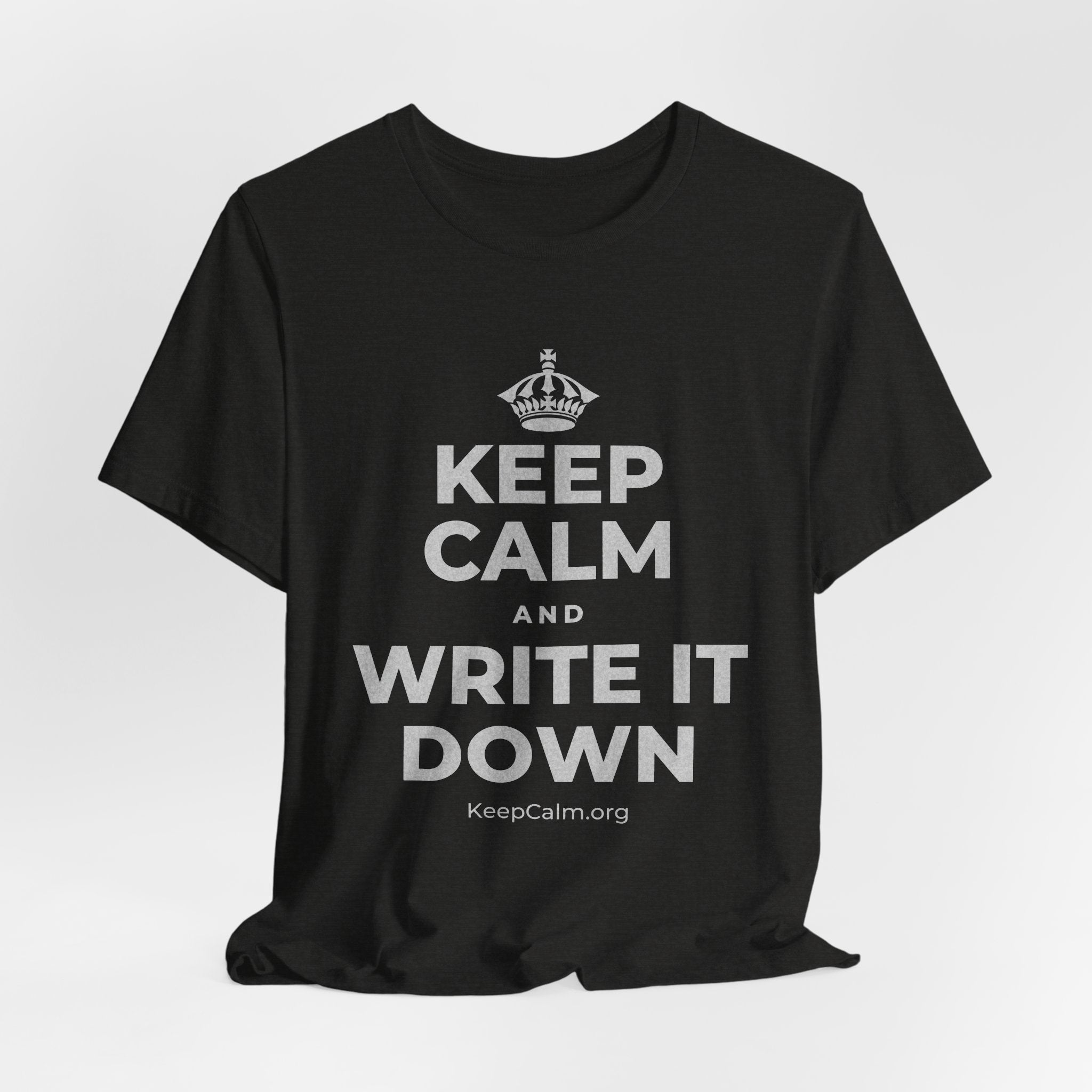 KEEP CALM AND WRITE IT DOWN T-Shirt (Soft Cream–Heather Mauve)