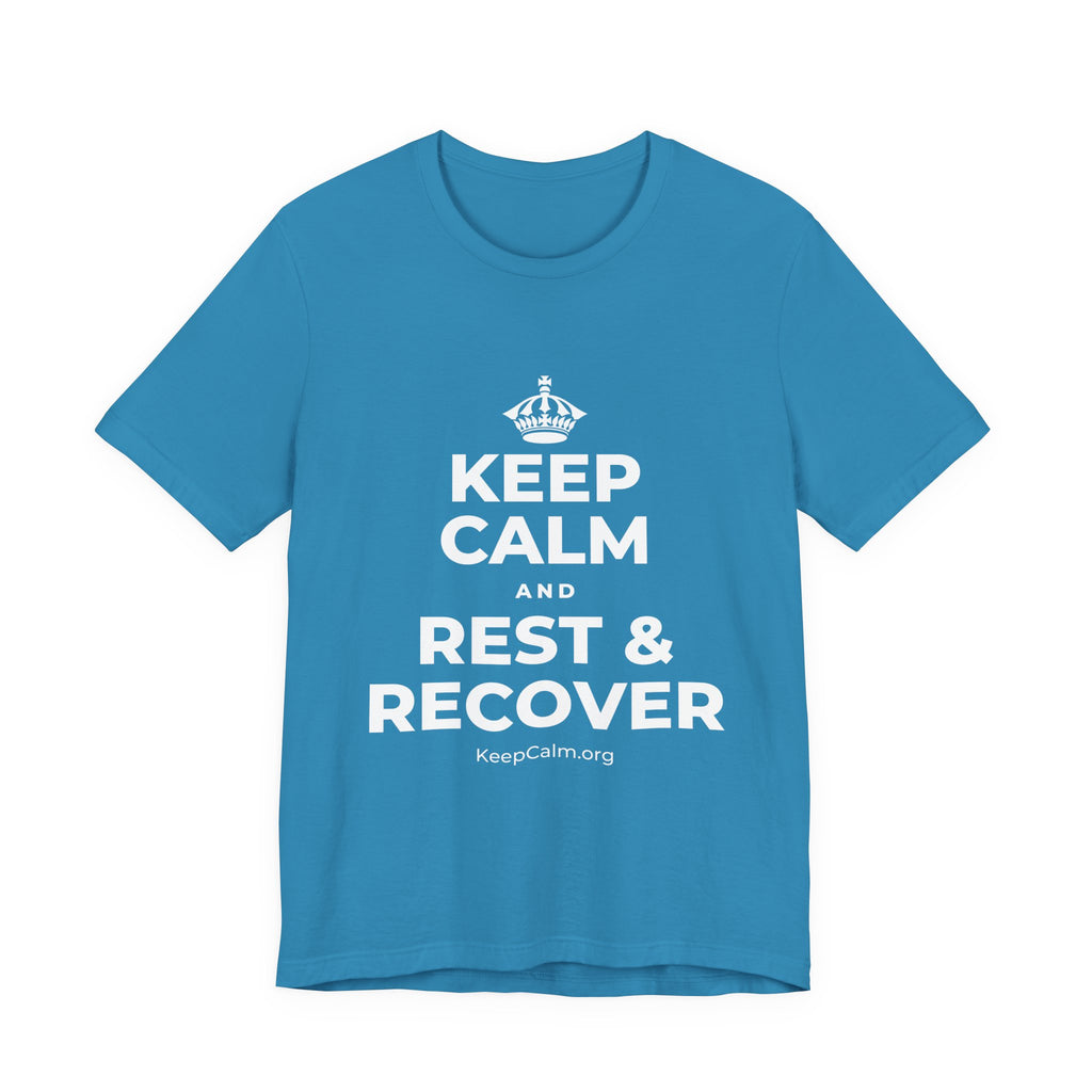 KEEP CALM AND REST & RECOVER T-Shirt (White–Asphalt)