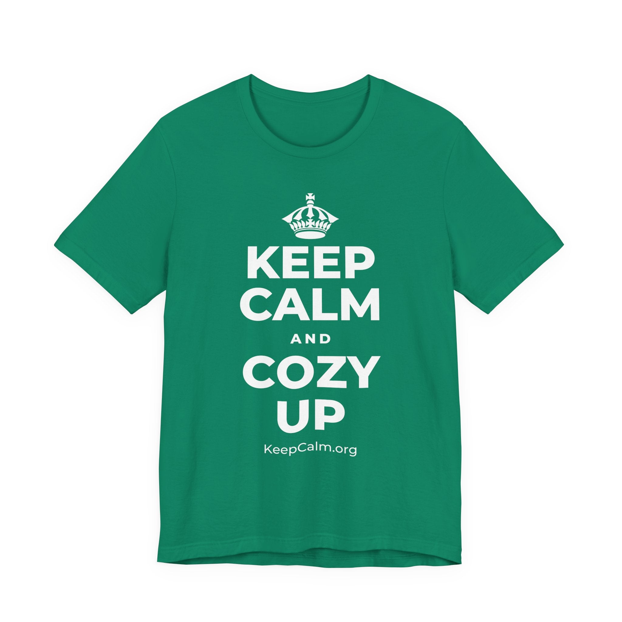 KEEP CALM AND COZY UP T-Shirt (White–Asphalt)