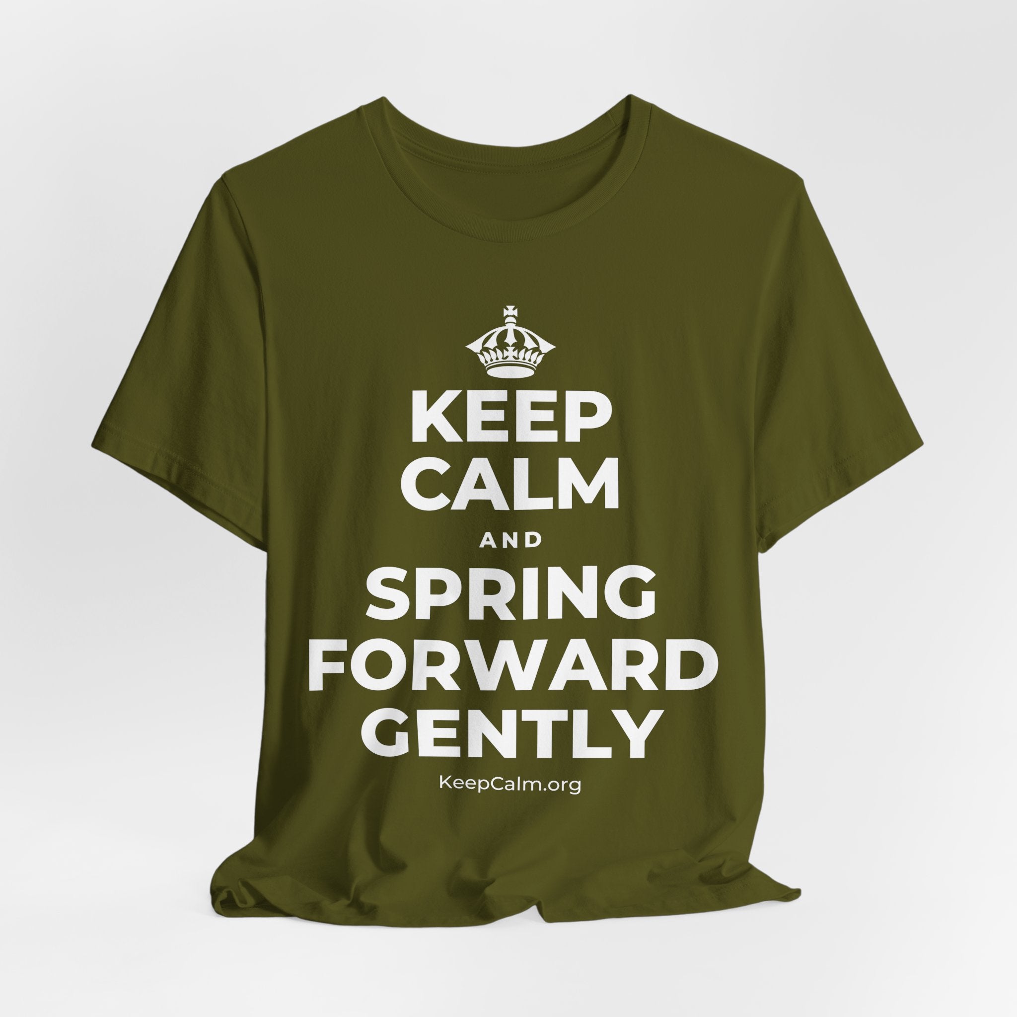KEEP CALM AND SPRING FORWARD GENTLY T-Shirt (Baby Blue–Silver)