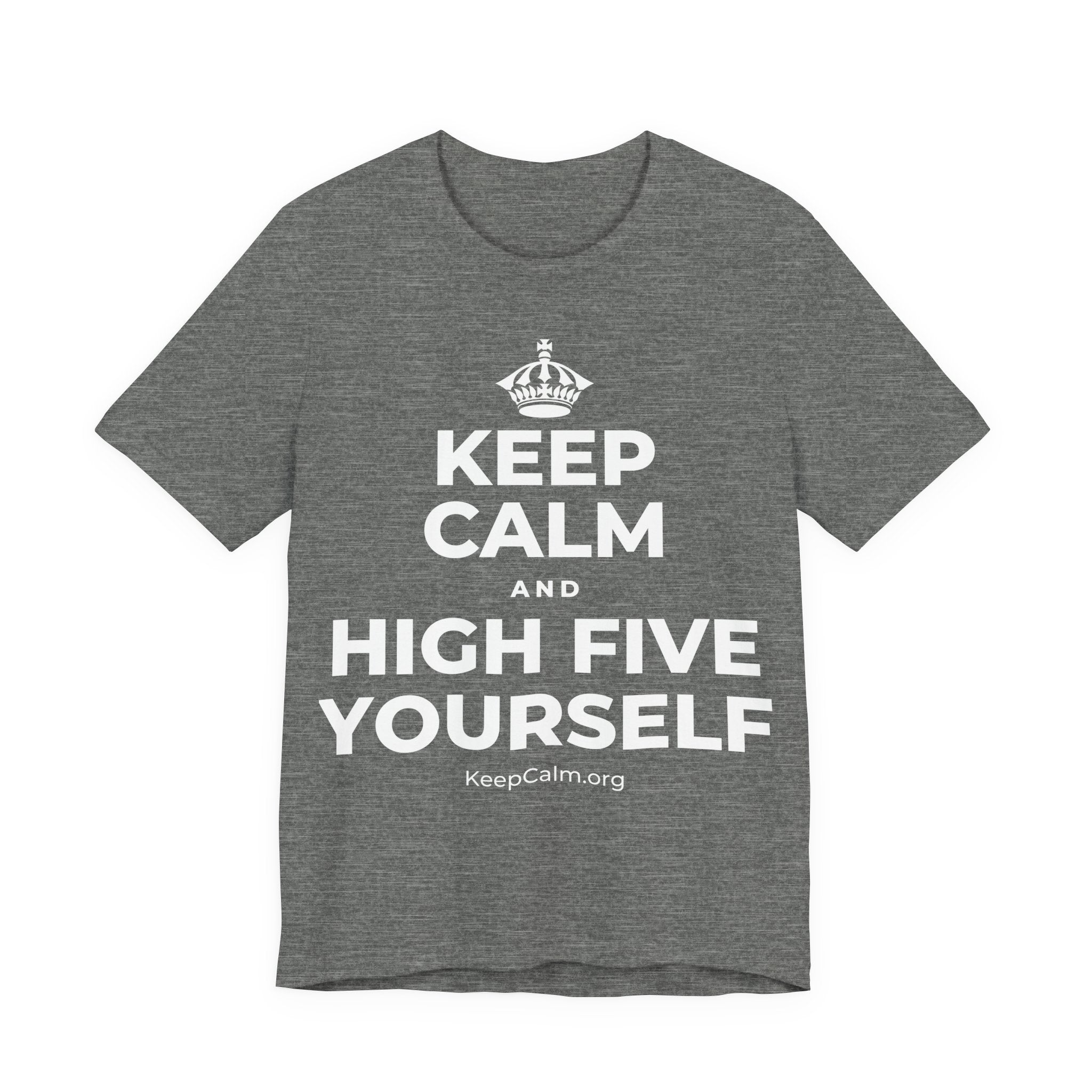 KEEP CALM AND HIGH FIVE YOURSELF T-Shirt (Baby Blue–Silver)