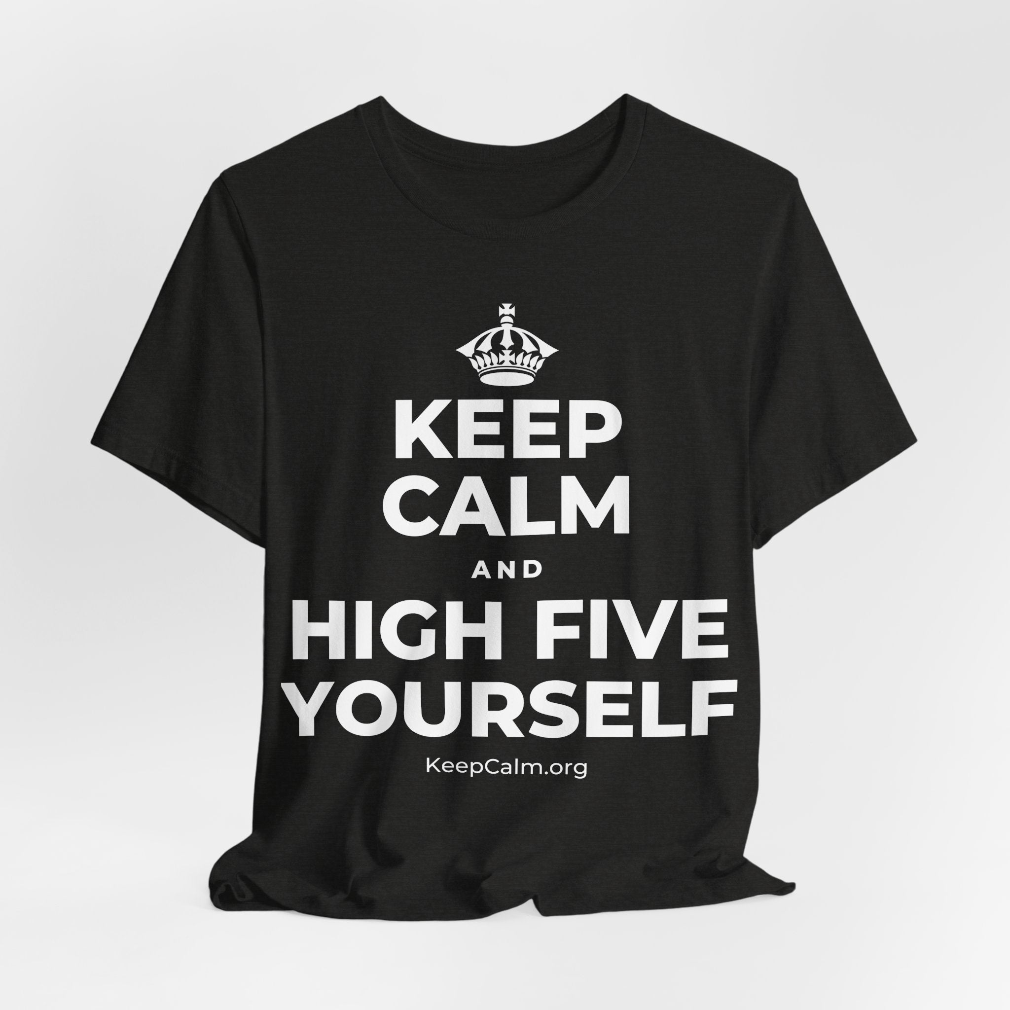 KEEP CALM AND HIGH FIVE YOURSELF T-Shirt (Soft Cream–Heather Mauve)