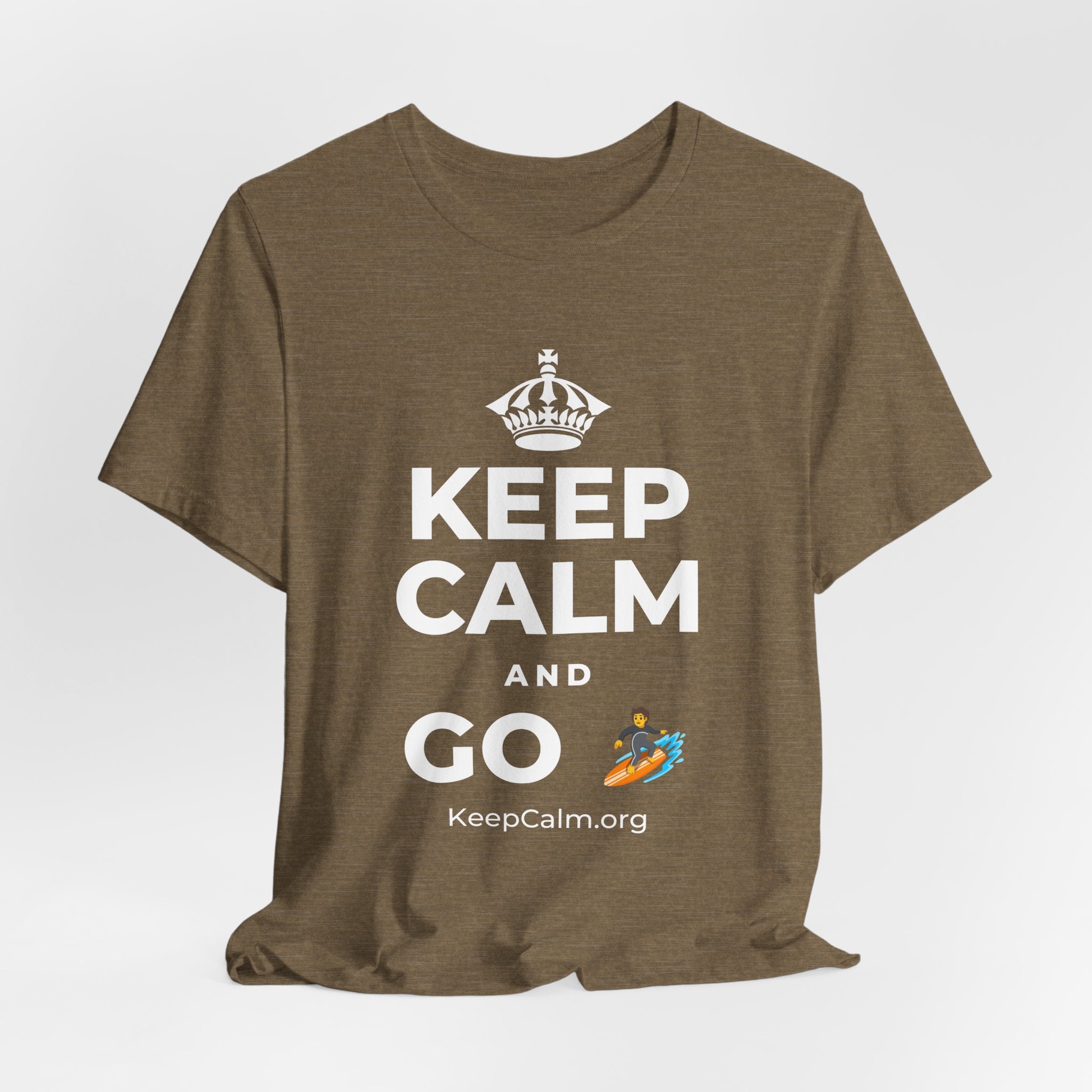 KEEP CALM AND GO 🏄 T-Shirt (Soft Cream–Heather Mauve)