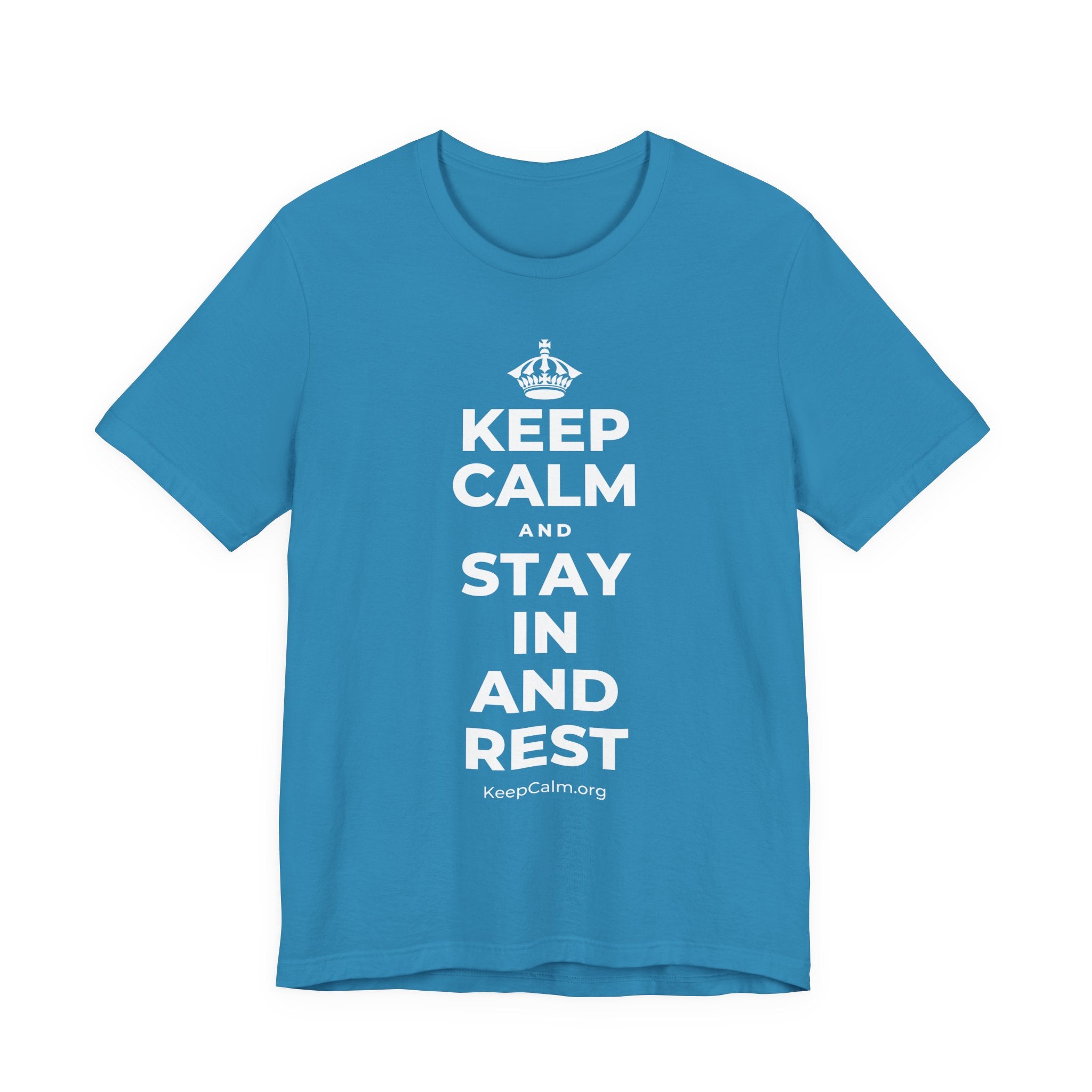 KEEP CALM AND STAY IN AND REST T-Shirt (White–Asphalt)