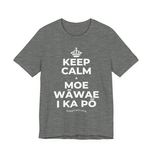 KEEP CALM A MOE WĀWAE I KA PŌ T-Shirt (Baby Blue–Silver)