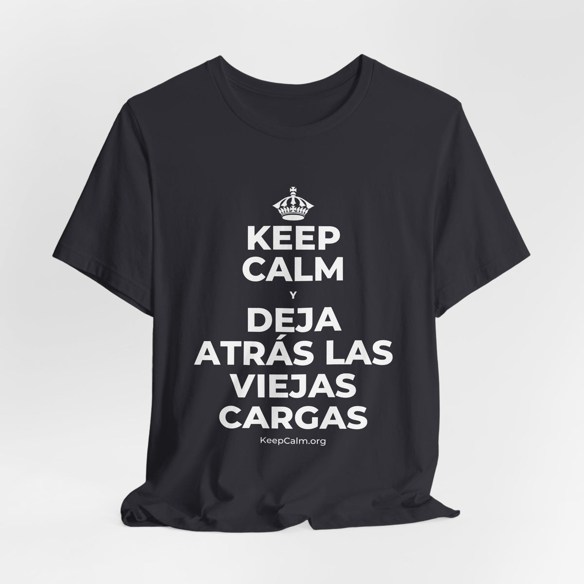 KEEP CALM Y DEJA ATRÁS LAS VIEJAS CARGAS T-Shirt (Baby Blue–Silver)