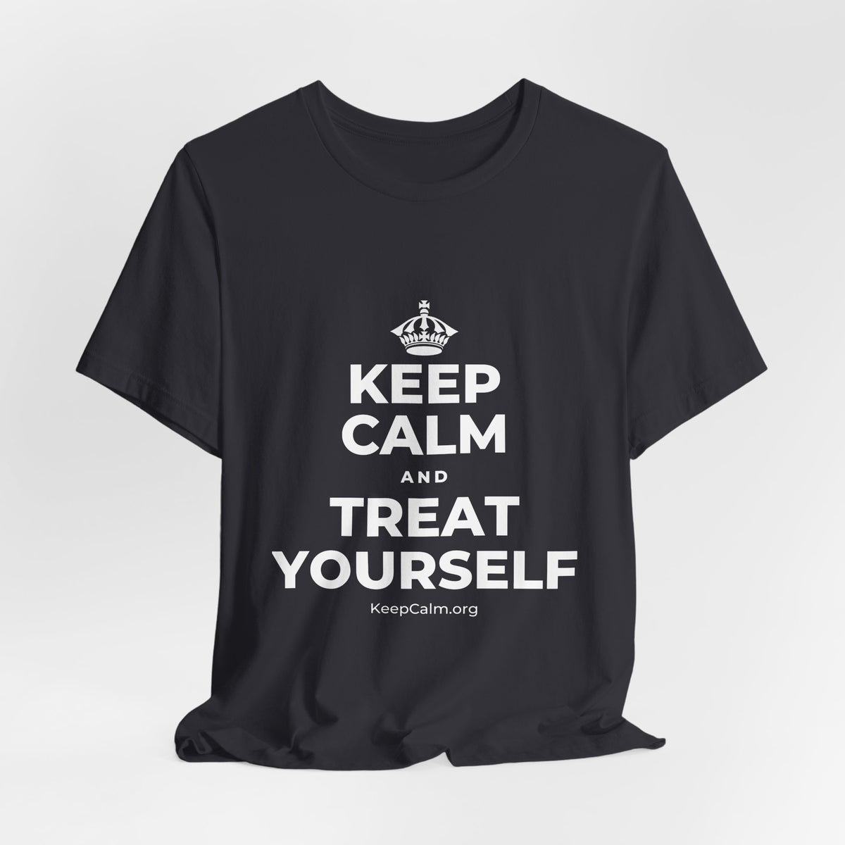 KEEP CALM AND TREAT YOURSELF T-Shirt (Baby Blue–Silver)