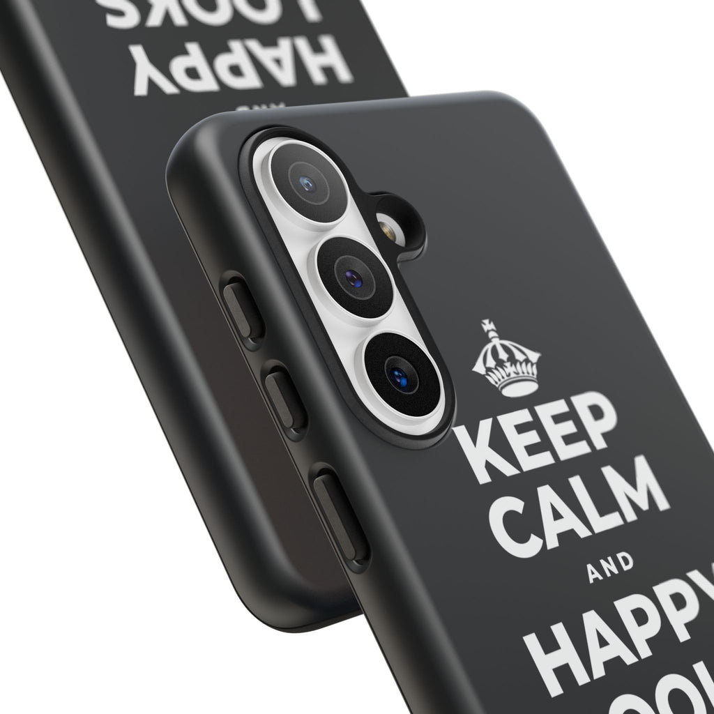 KEEP CALM AND HAPPY LOOKS GOOD ON YOU Phone Case (Dark)