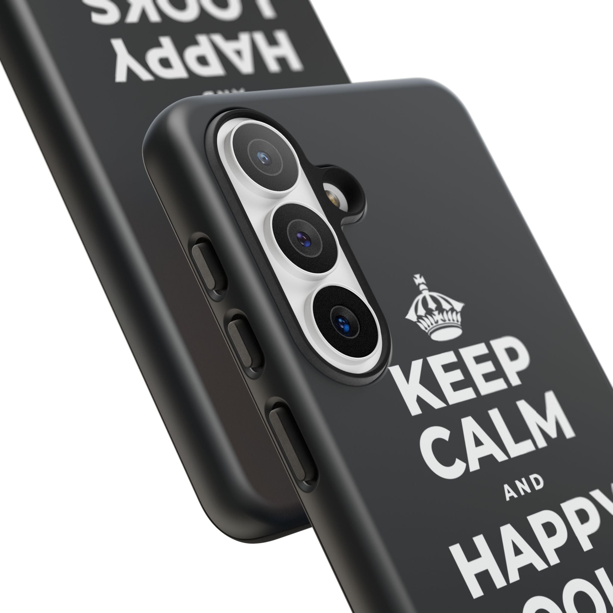 KEEP CALM AND HAPPY LOOKS GOOD ON YOU Phone Case (Dark)
