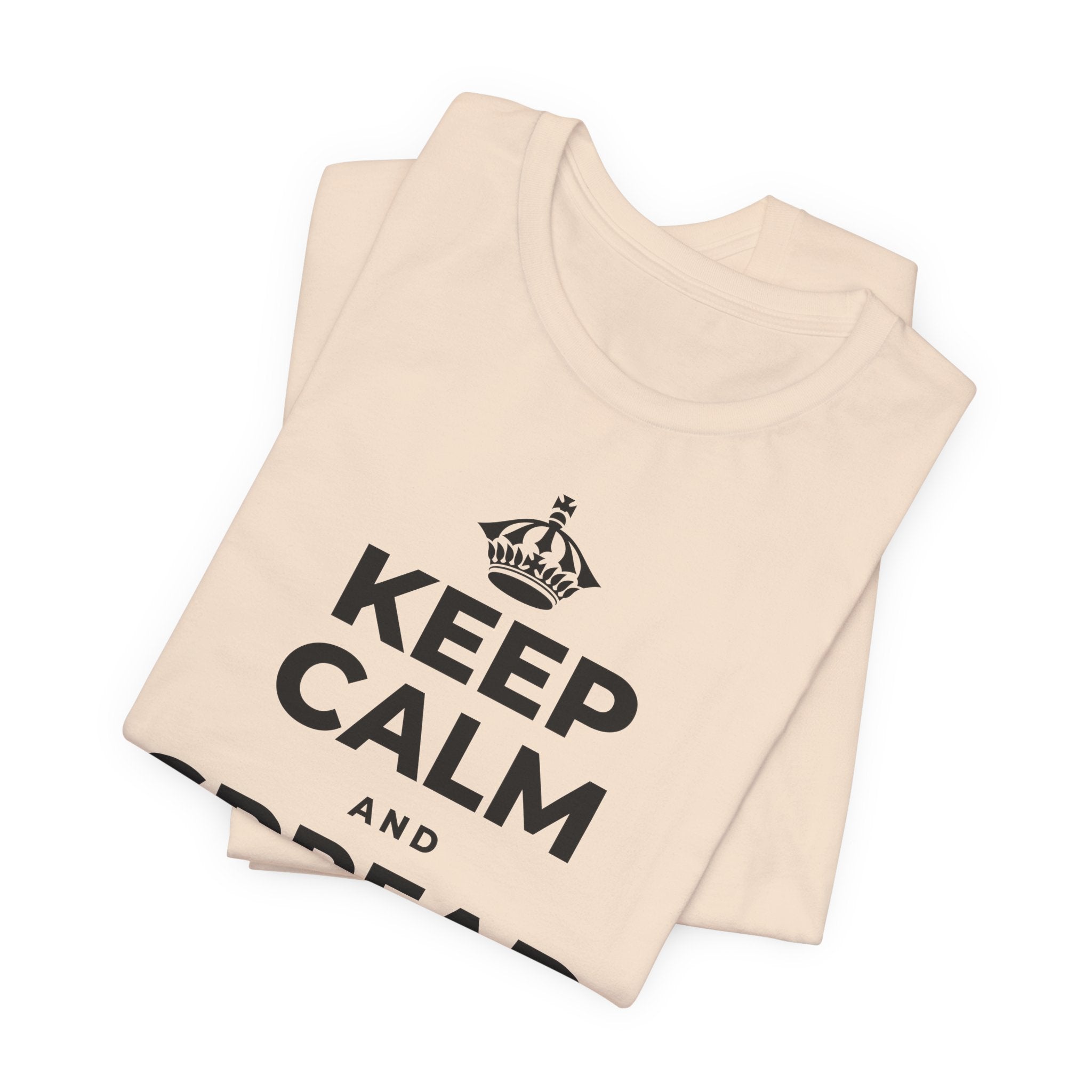 KEEP CALM AND SPREAD SOME JOY T-Shirt (Soft Cream–Heather Mauve)