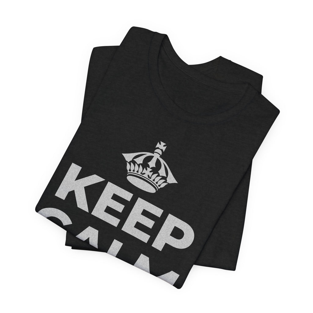 KEEP CALM AND 見知らぬ人に微笑んで T-Shirt (White–Asphalt)