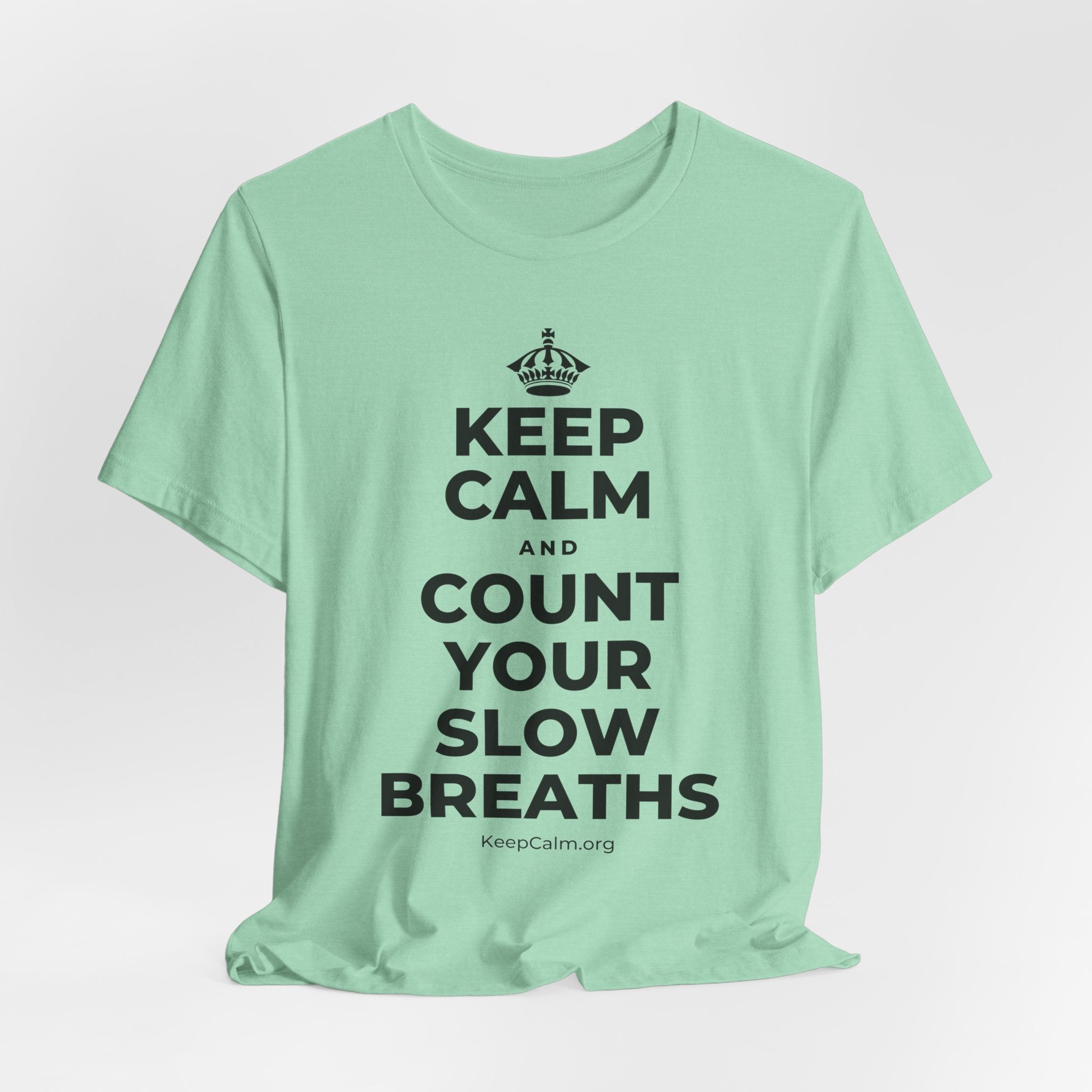 KEEP CALM AND COUNT YOUR SLOW BREATHS T-Shirt (Baby Blue–Silver)