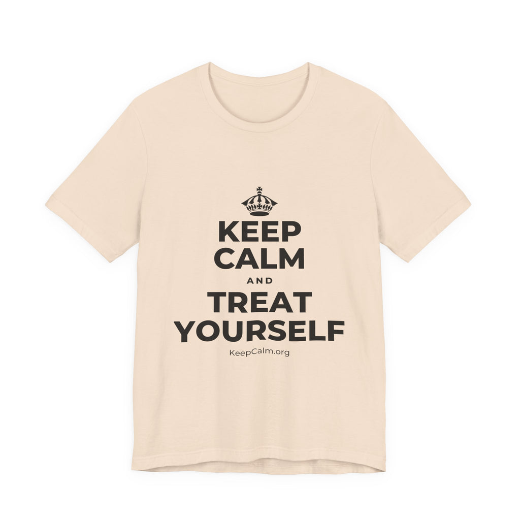 KEEP CALM AND TREAT YOURSELF T-Shirt (Soft Cream–Heather Mauve)