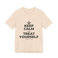 KEEP CALM AND TREAT YOURSELF T-Shirt (Soft Cream–Heather Mauve)