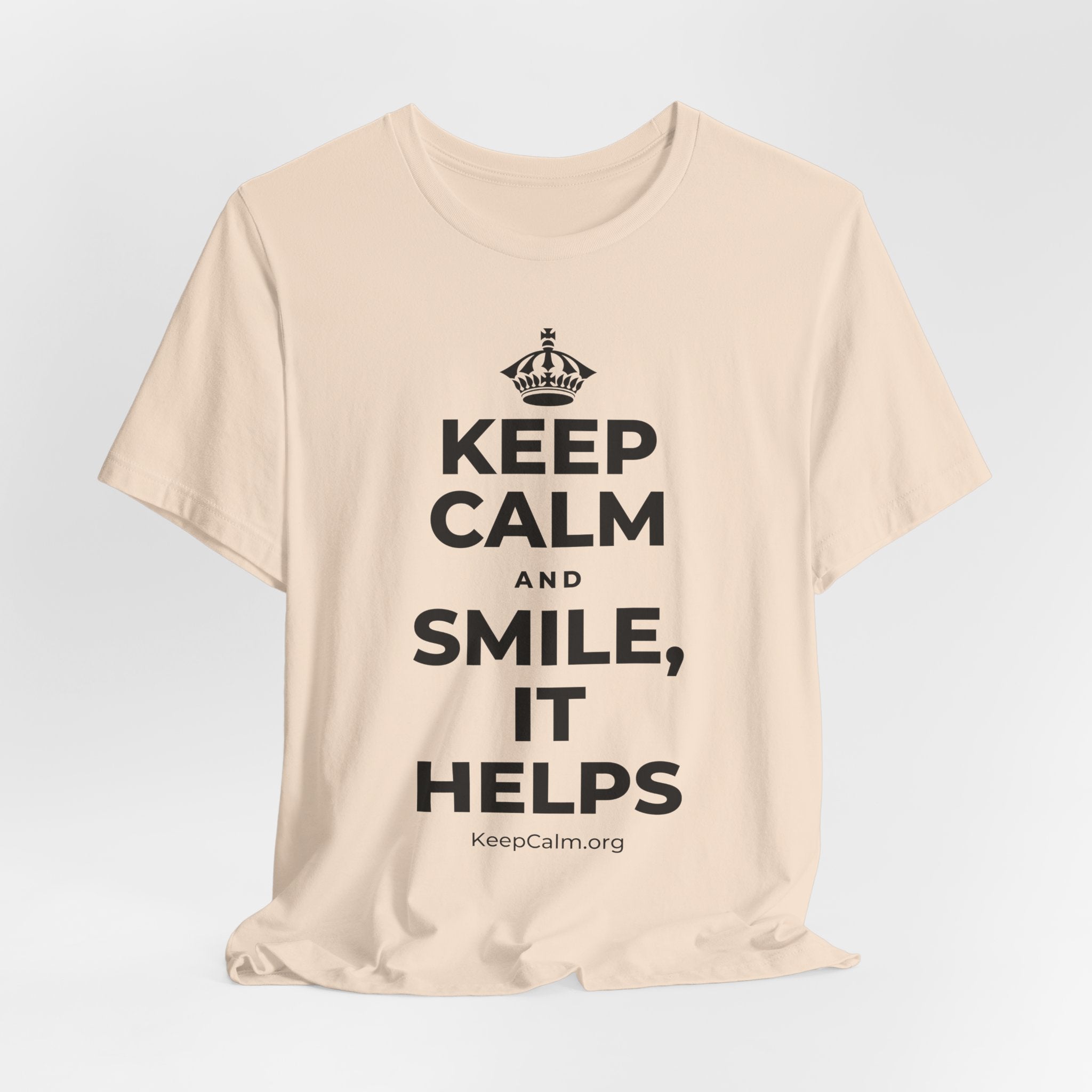 KEEP CALM AND SMILE, IT HELPS T-Shirt (Soft Cream–Heather Mauve)