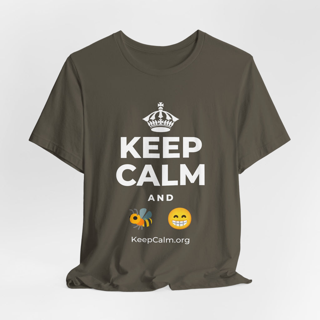 KEEP CALM AND BEE HAPPY T-Shirt (White–Asphalt)