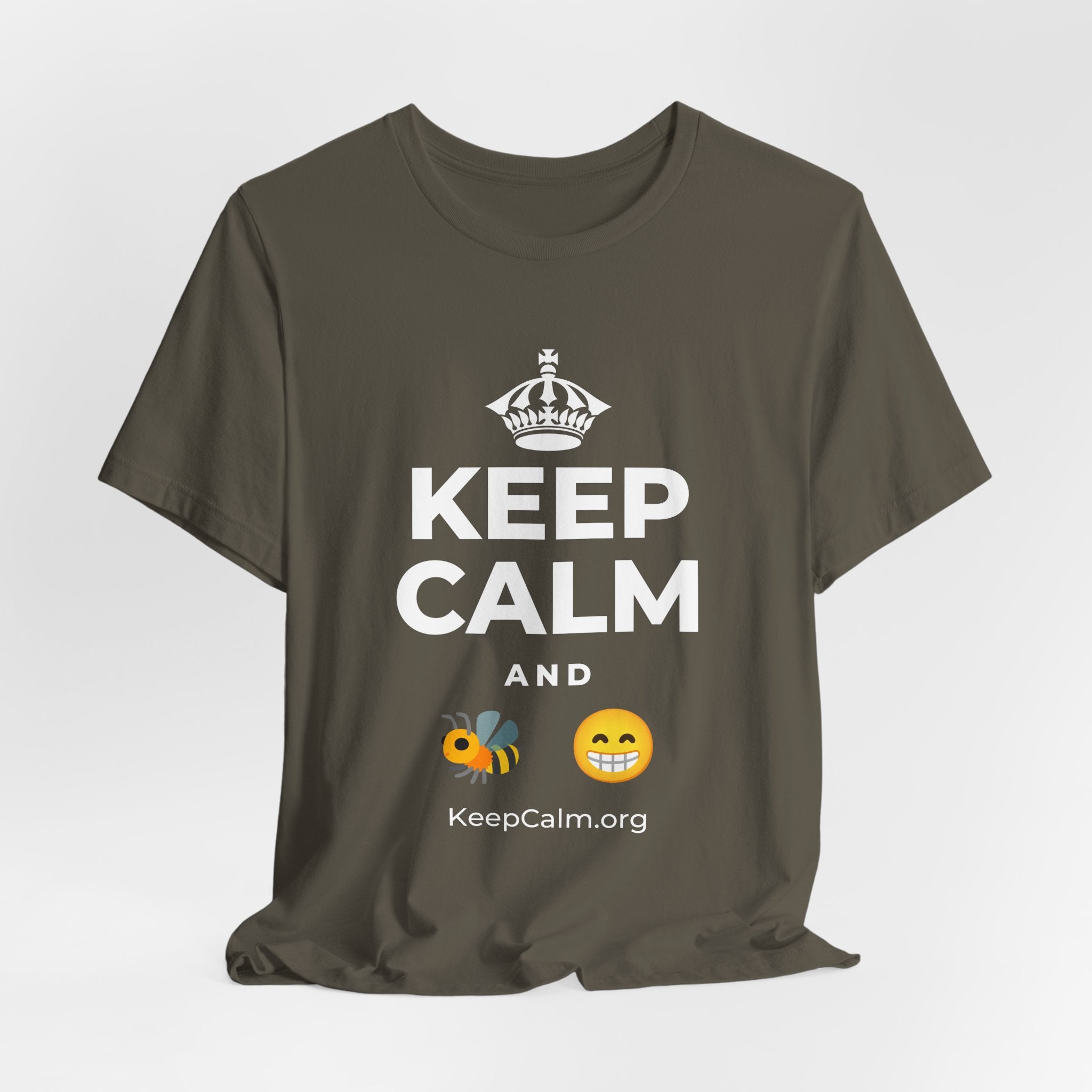 KEEP CALM AND BEE HAPPY T-Shirt (White–Asphalt)