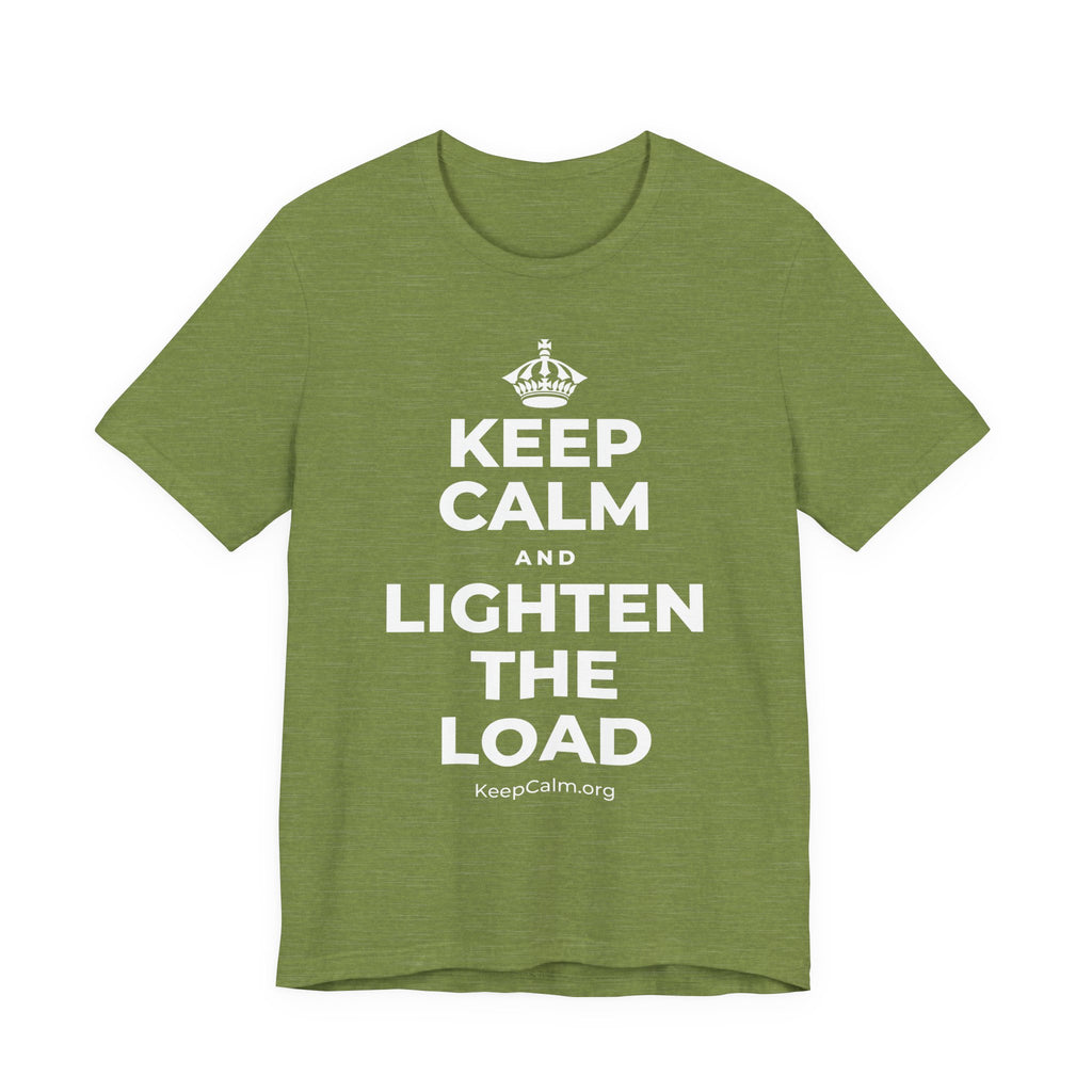 KEEP CALM AND LIGHTEN THE LOAD T-Shirt (Baby Blue–Silver)