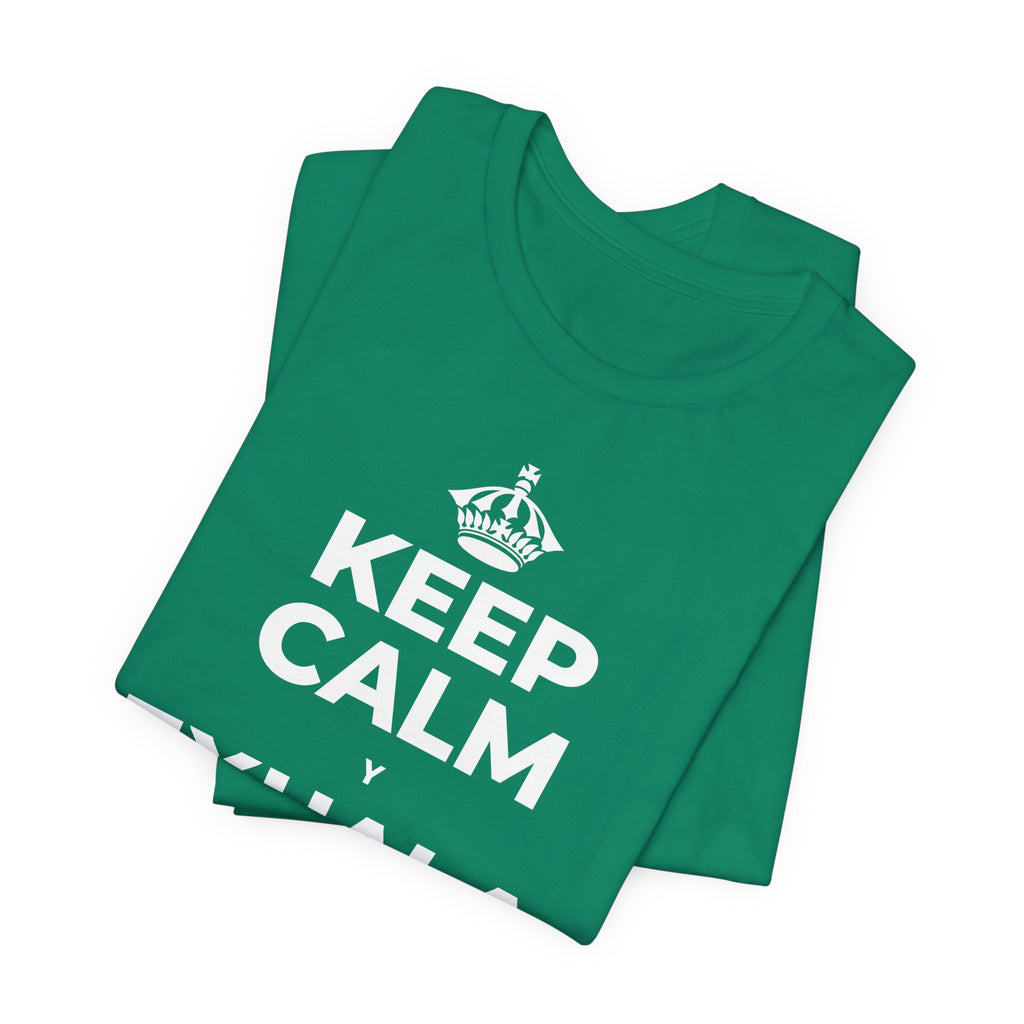 KEEP CALM Y EXHALA, ES VIERNES T-Shirt (White–Asphalt)