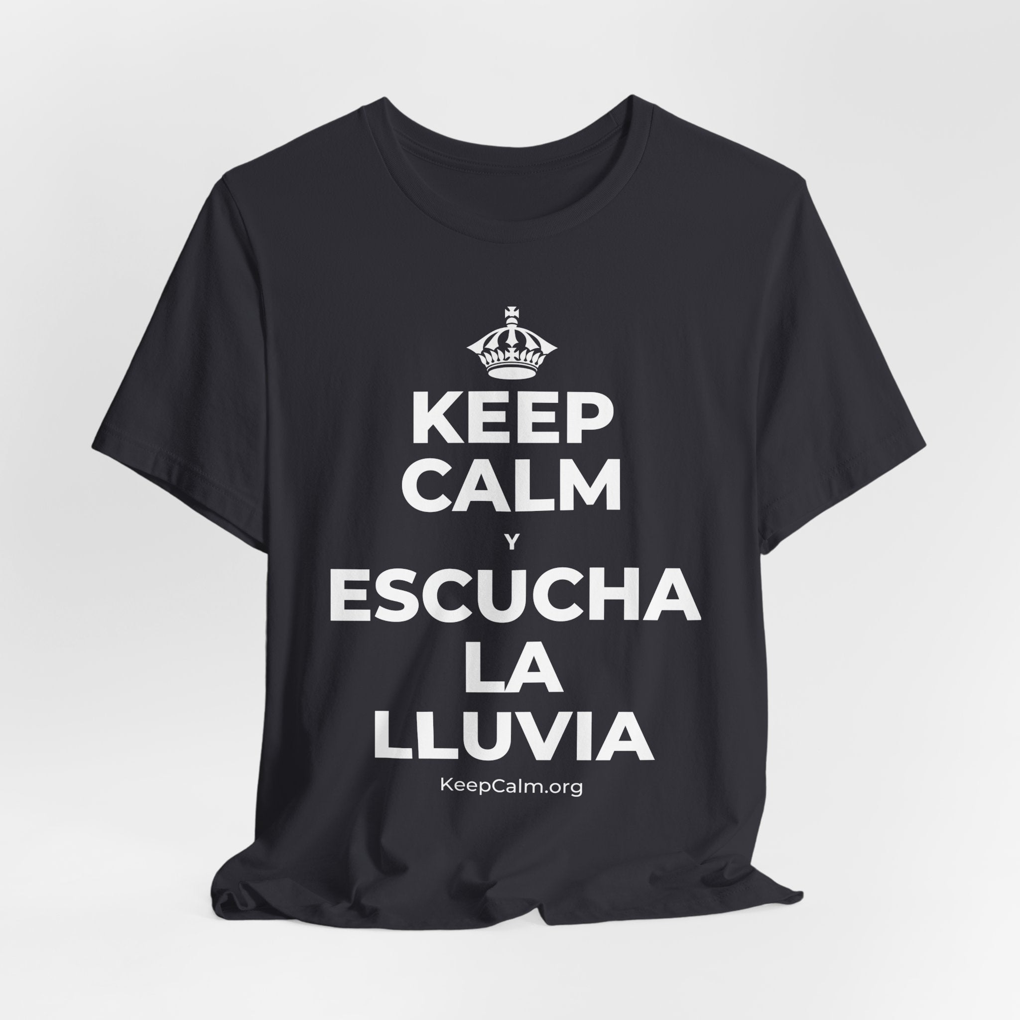 KEEP CALM Y ESCUCHA LA LLUVIA T-Shirt (Baby Blue–Silver)