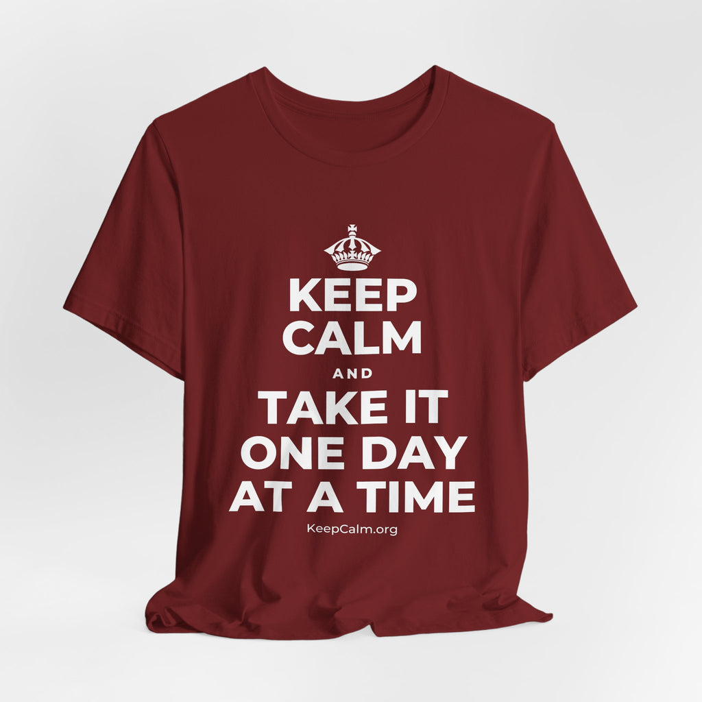 KEEP CALM AND TAKE IT ONE DAY AT A TIME T-Shirt (Baby Blue–Silver)