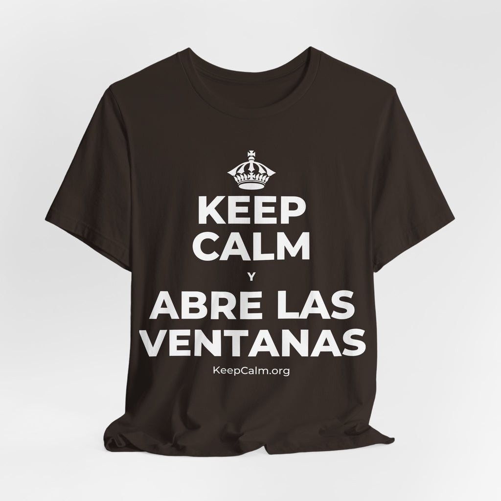 KEEP CALM Y ABRE LAS VENTANAS T-Shirt (Soft Cream–Heather Mauve)