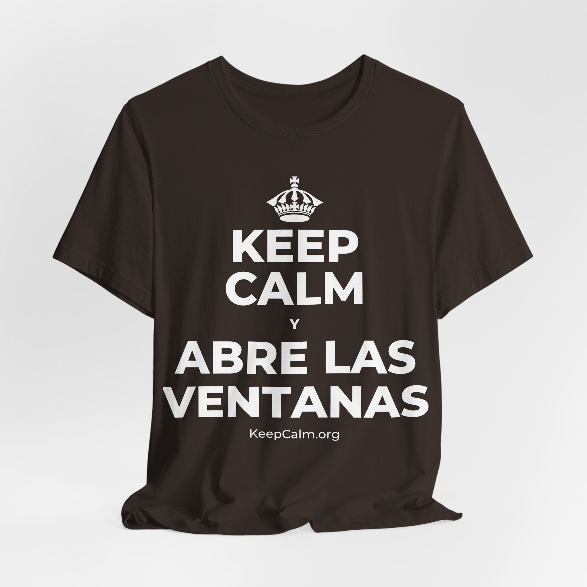 KEEP CALM Y ABRE LAS VENTANAS T-Shirt (Soft Cream–Heather Mauve)