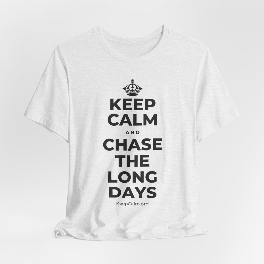 KEEP CALM AND CHASE THE LONG DAYS T-Shirt (Soft Cream–Heather Mauve)