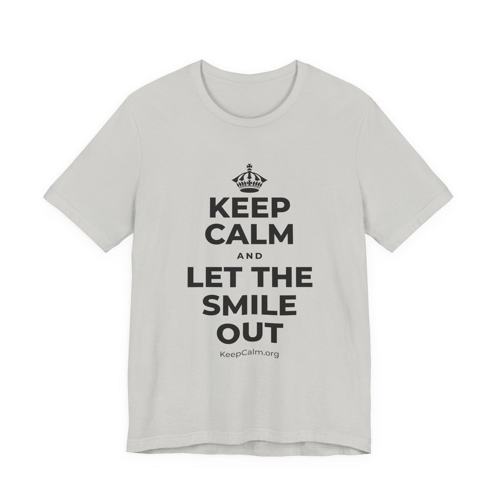 KEEP CALM AND LET THE SMILE OUT T-Shirt (Baby Blue–Silver)