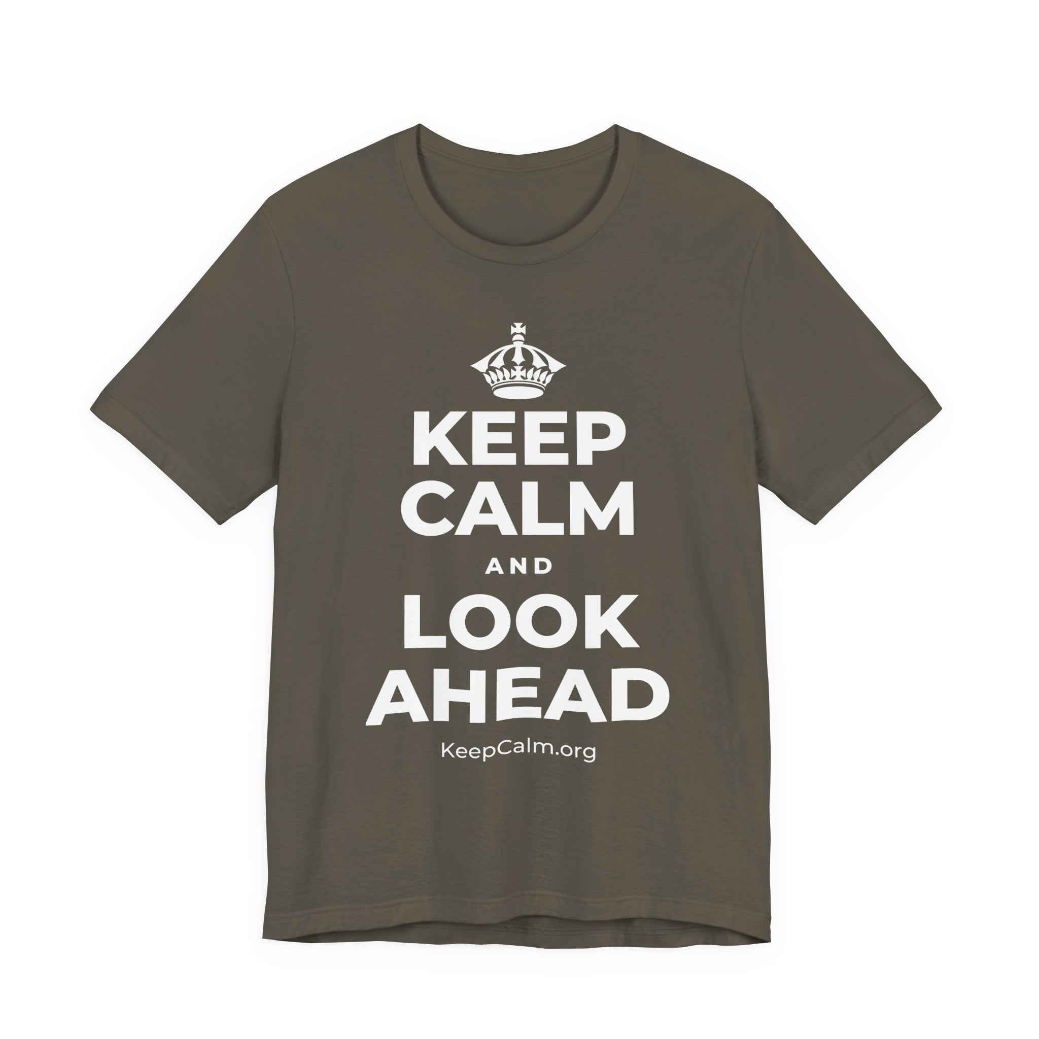 KEEP CALM AND LOOK AHEAD T-Shirt (White–Asphalt)