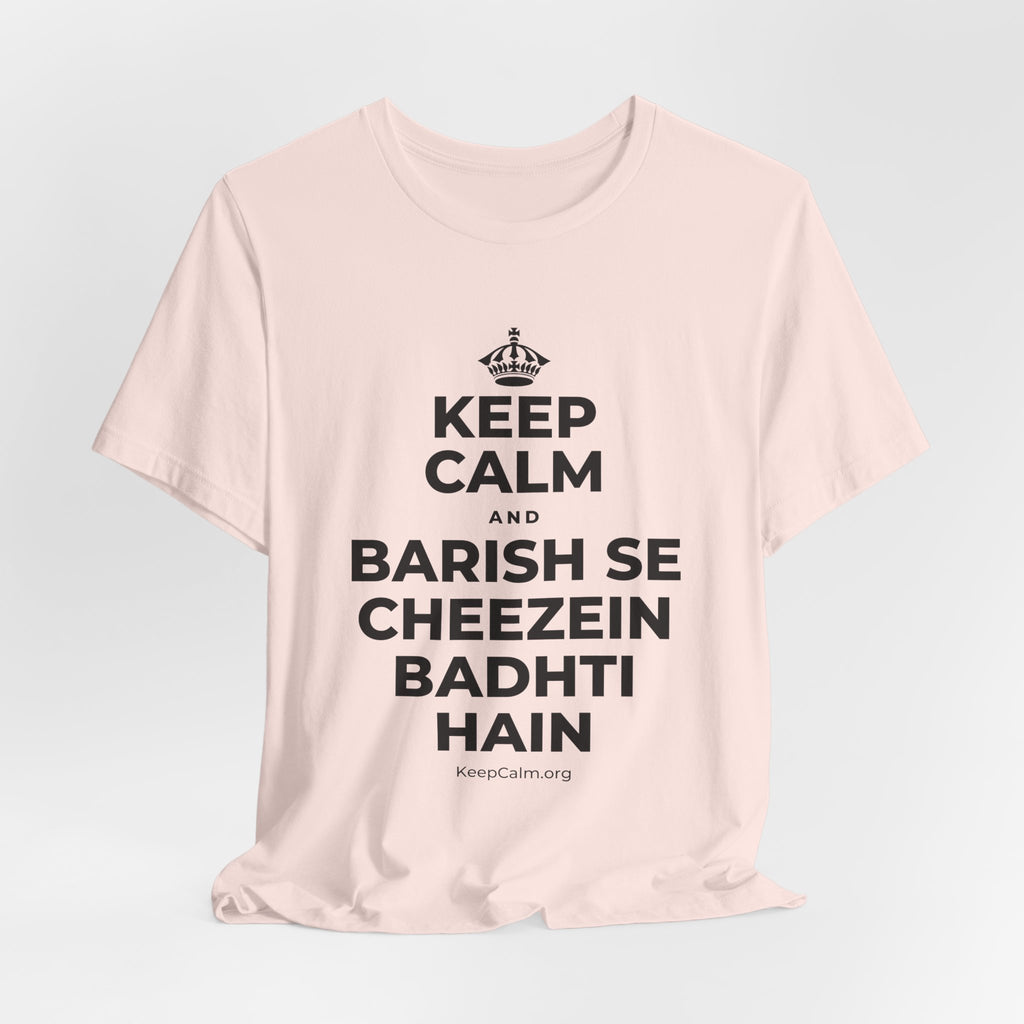 KEEP CALM AND BARISH SE CHEEZEIN BADHTI HAIN T-Shirt (Soft Cream–Heather Mauve)