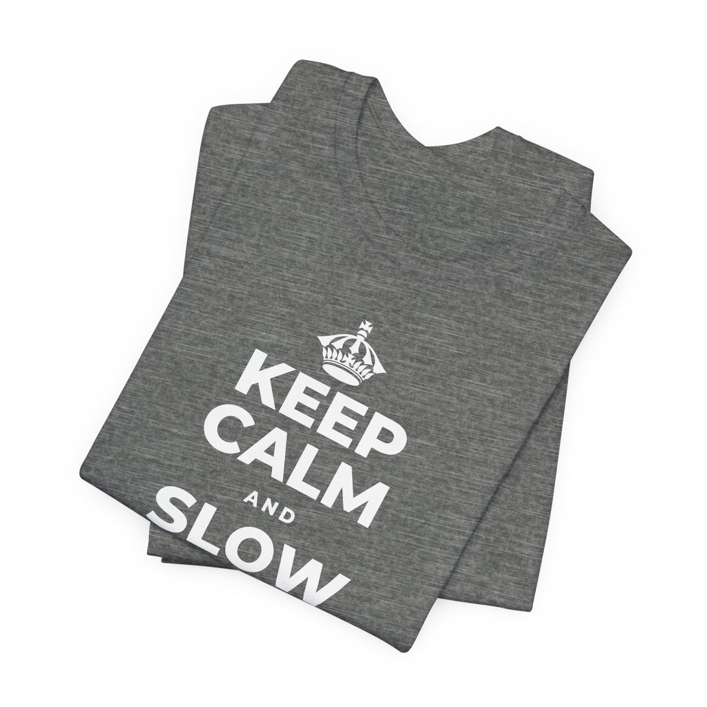 KEEP CALM AND SLOW YOUR SUMMER DAYS T-Shirt (Baby Blue–Silver)