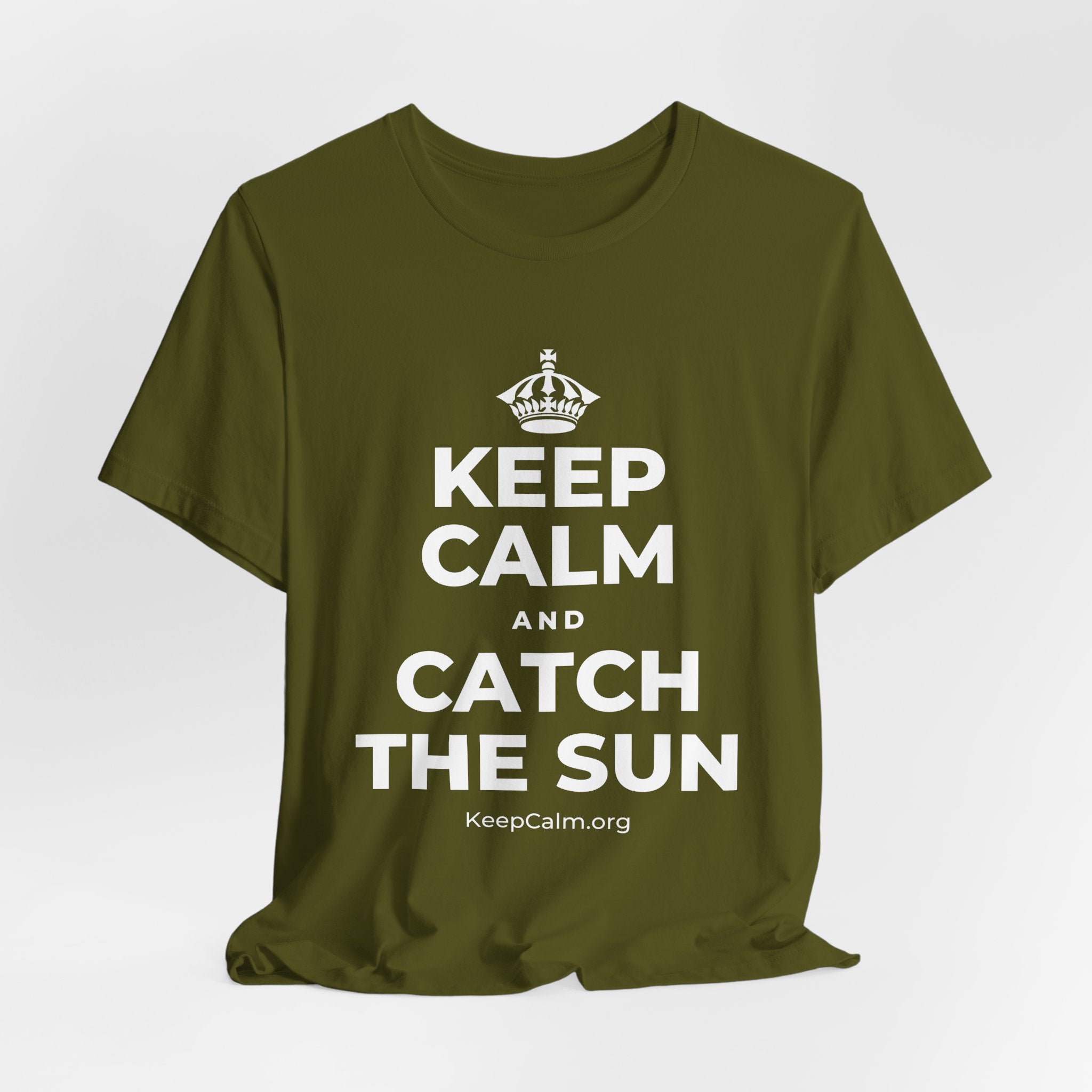 KEEP CALM AND CATCH THE SUN T-Shirt (Baby Blue–Silver)