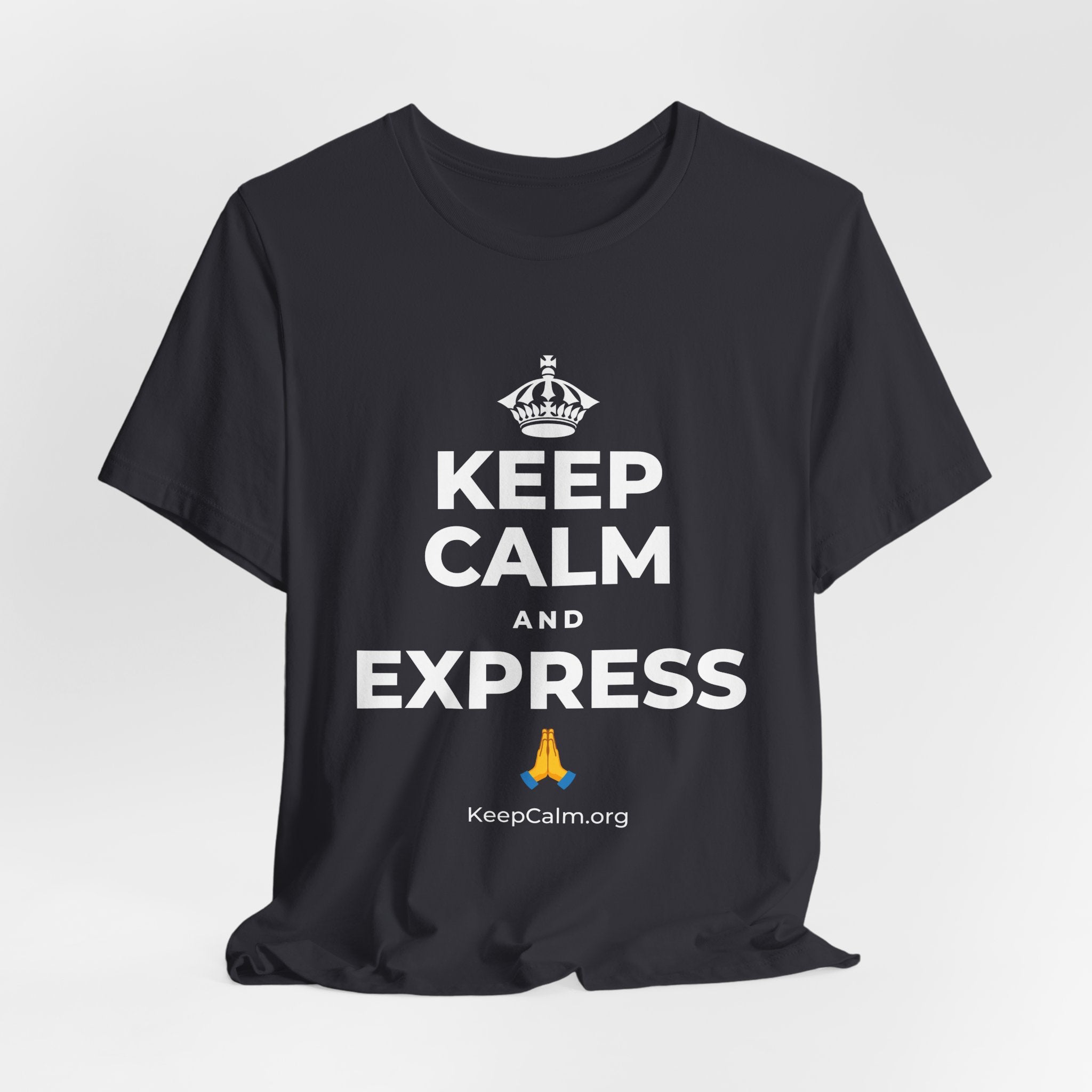KEEP CALM AND EXPRESS 🙏 T-Shirt (Baby Blue–Silver)