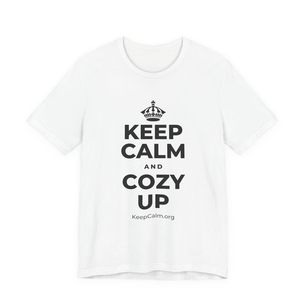 KEEP CALM AND COZY UP T-Shirt (White–Asphalt)