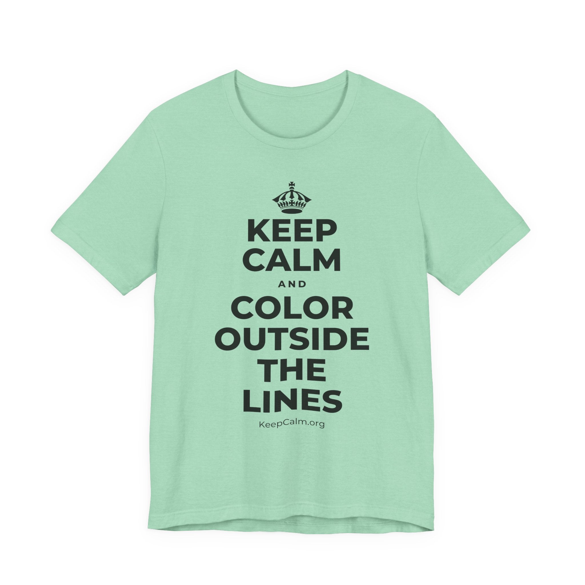 KEEP CALM AND COLOR OUTSIDE THE LINES T-Shirt (Baby Blue–Silver)