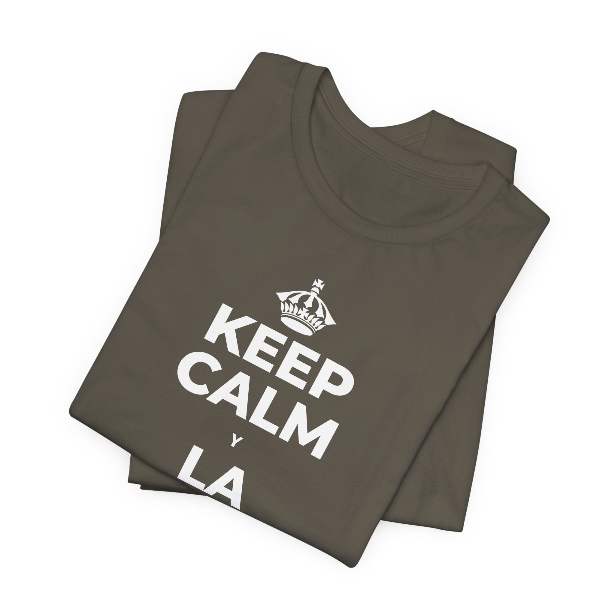 KEEP CALM Y LA FRENTE EN ALTO T-Shirt (White–Asphalt)