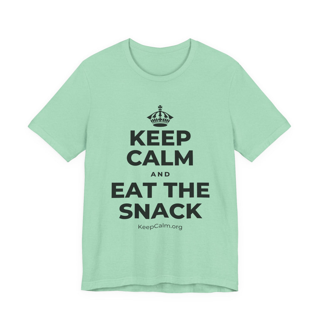 KEEP CALM AND EAT THE SNACK T-Shirt (Baby Blue–Silver)